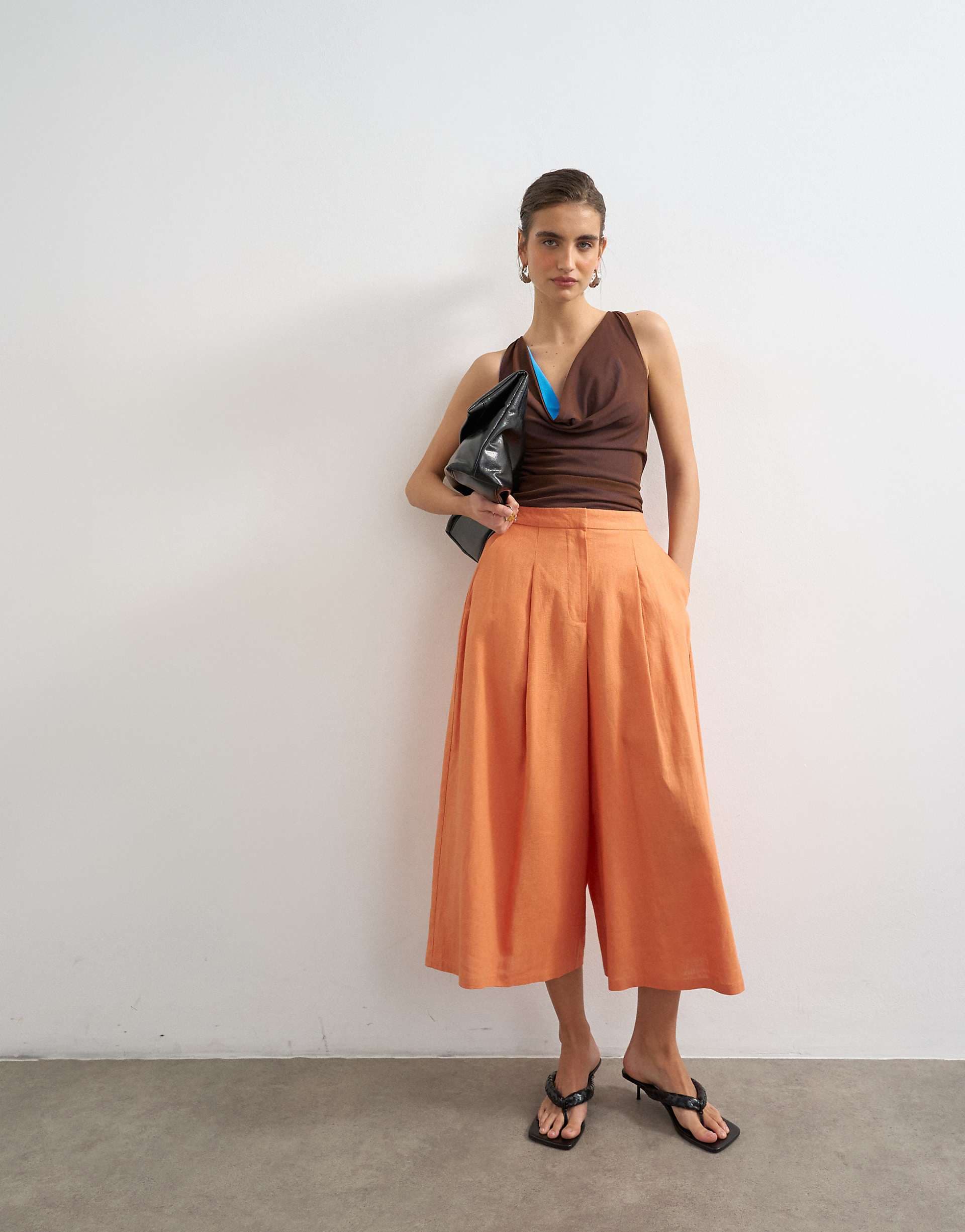 Topshop linen mix a-line culottes in washed orange