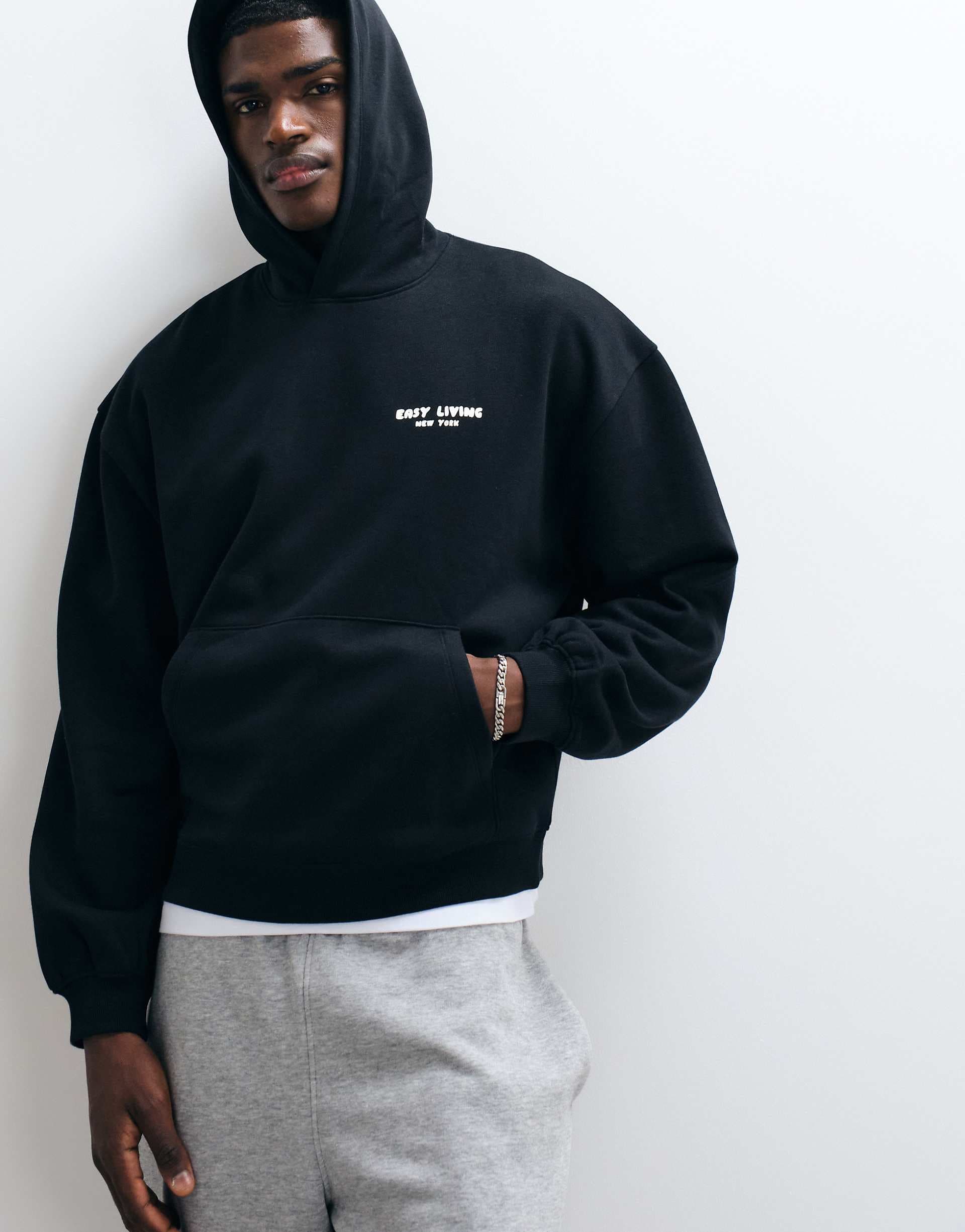 ASOS DESIGN oversized hoodie with print in black