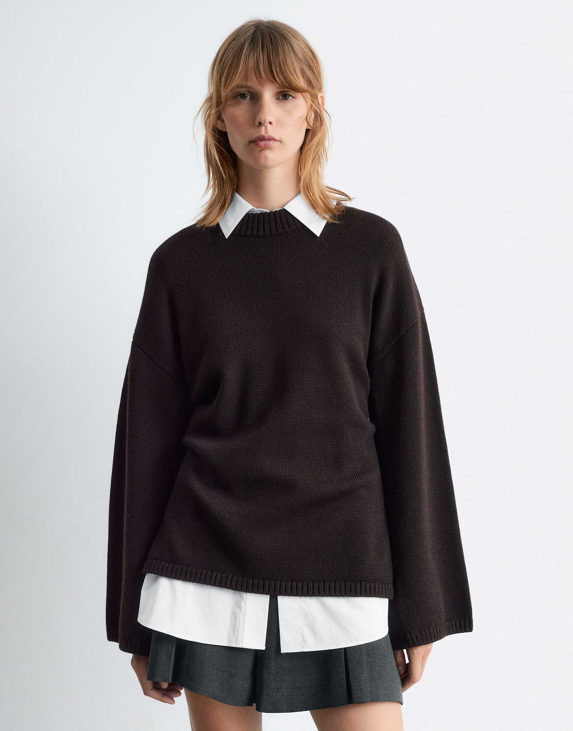 & Other Stories pure wool sweater with button cape sleeves in brown