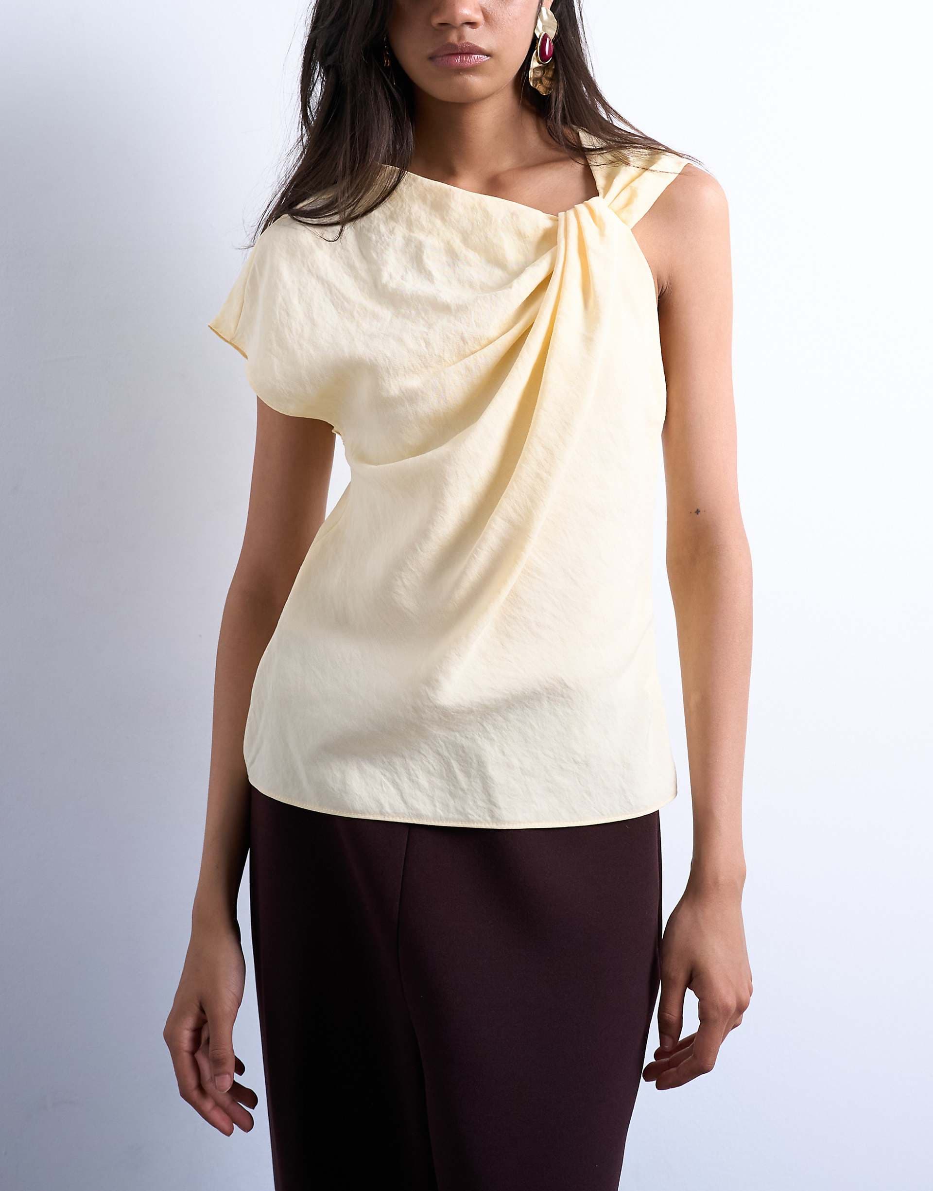 Topshop super soft cupro knot detail top in buttermilk