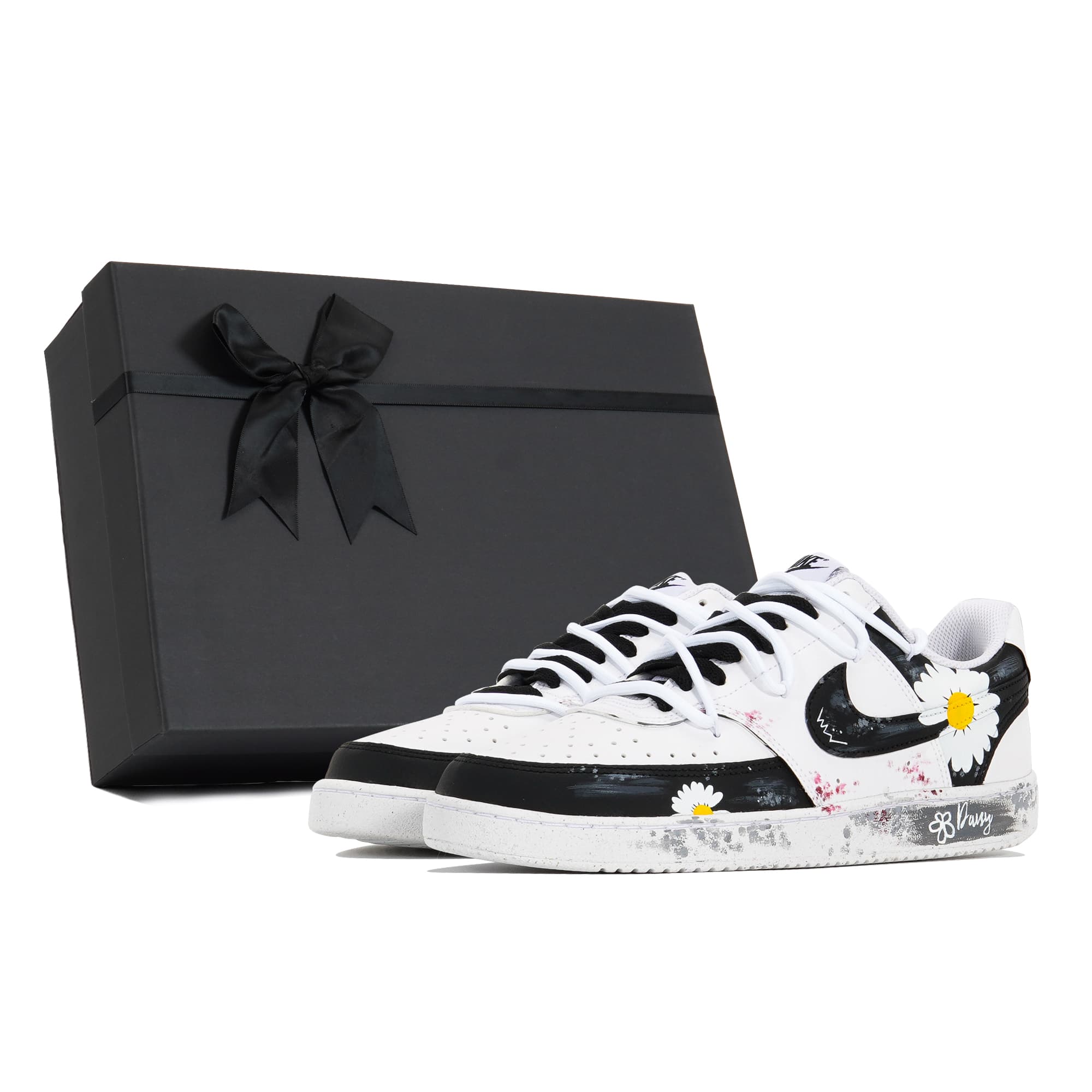 Nike Court Vision Joy Lemon Slip-Resistant Cushioning Abrasion-Resistant Low-Top Skateboard Shoes Unisex Black White