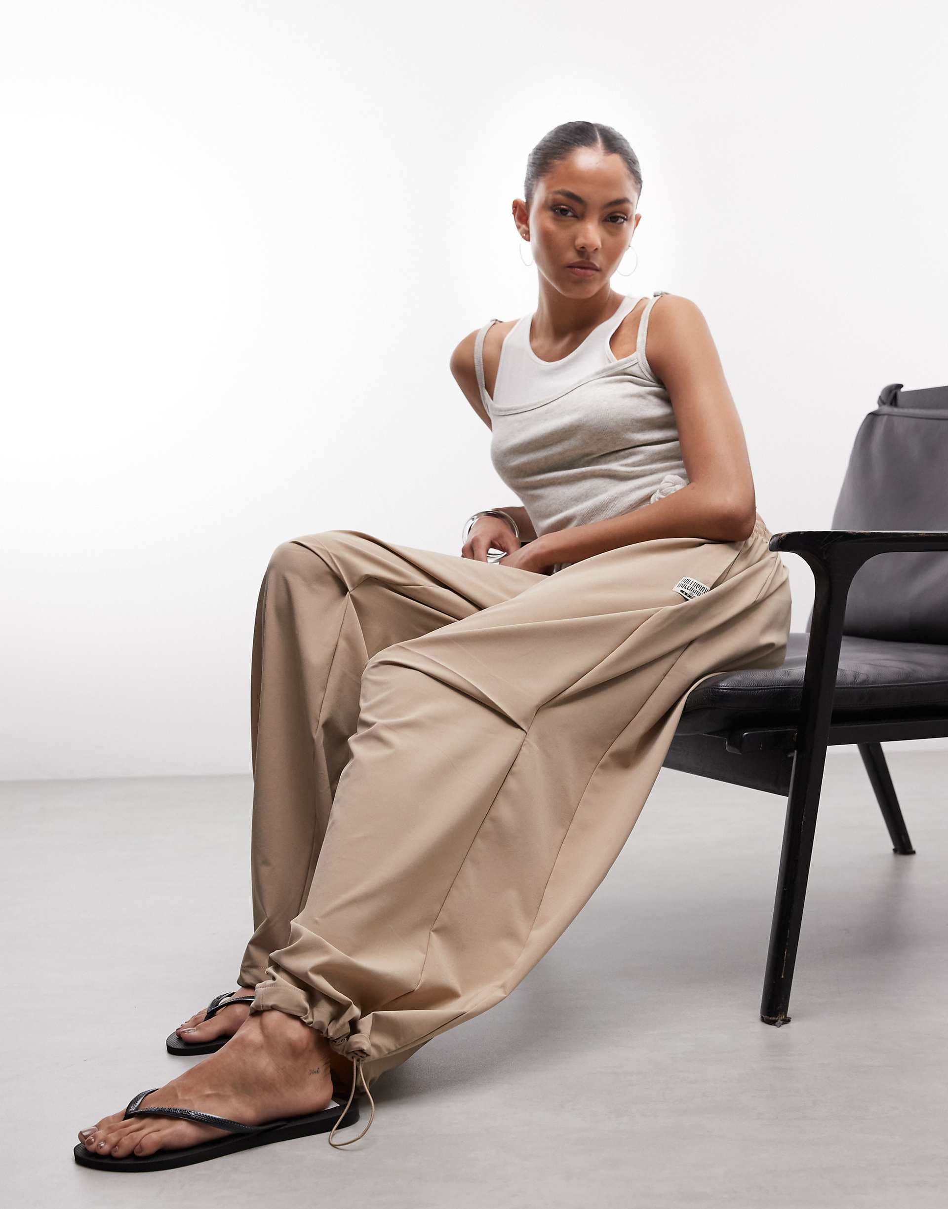 COLLUSION xl baggy nylon sports sweatpants in stone