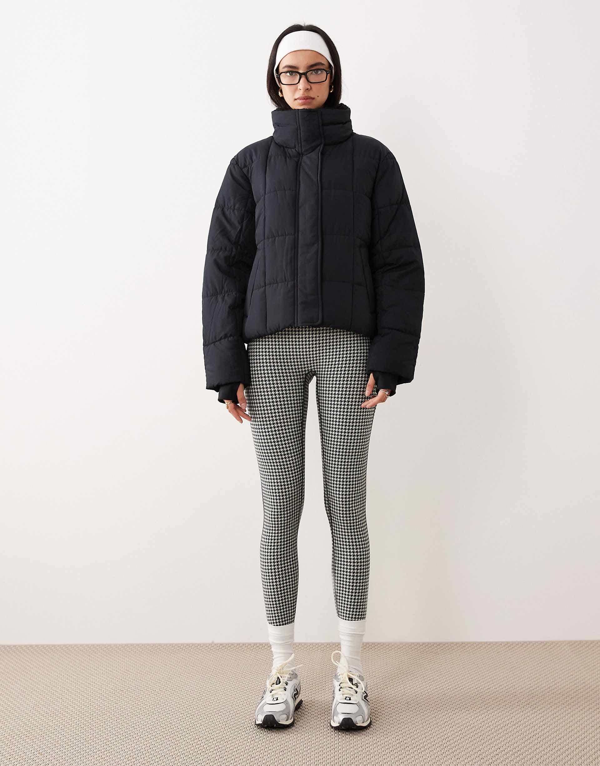 Abercrombie & Fitch YPB cropped high neck puffer jacket in black