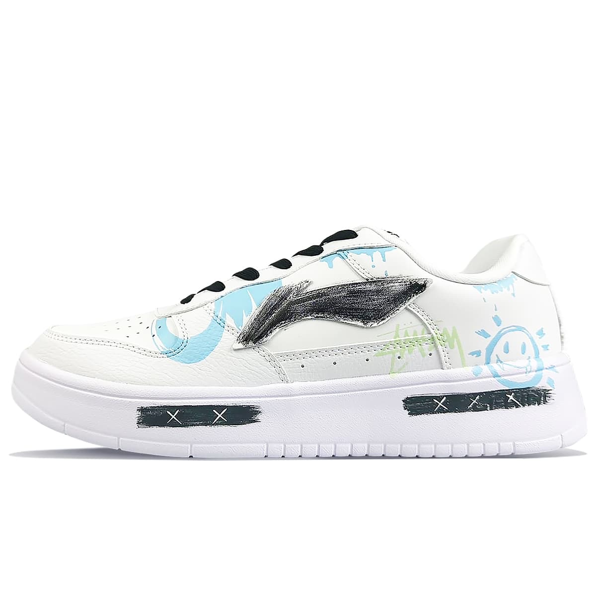 LiNing Pontoon Boats Anti-Slip Wear-Resistant Low-Top Skateboard Shoes Men's White Blue