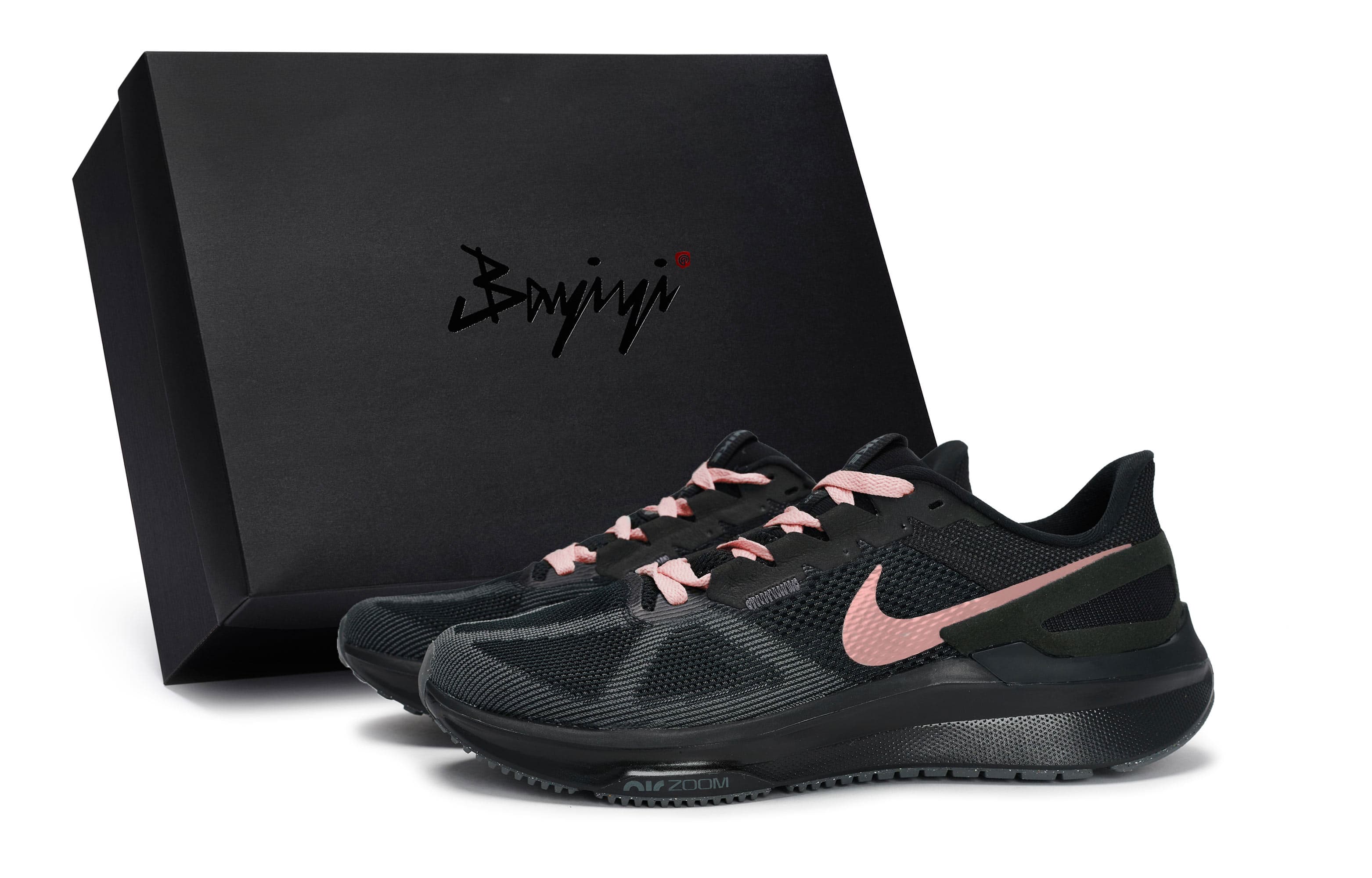 Nike Zoom Structure 25 Anti-Slip Wear-Resistant Low-Top Running Shoes Men's Black Meat Powder
