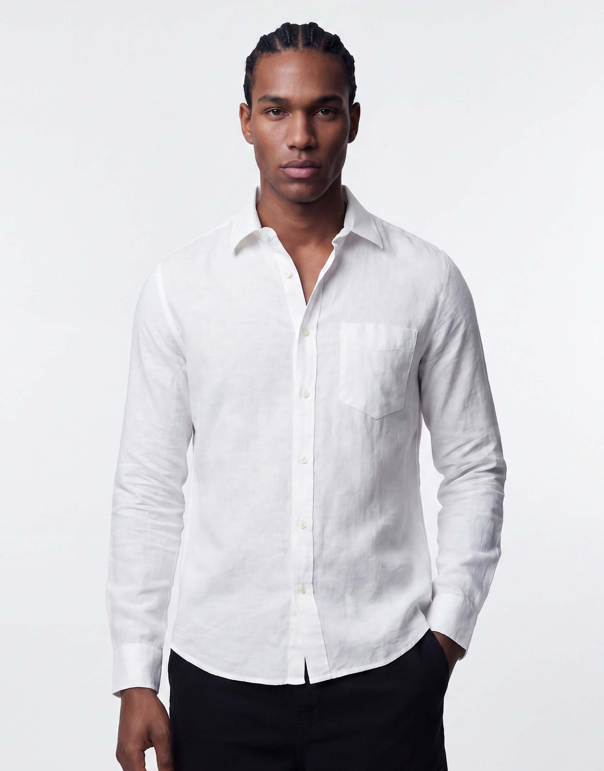 ONLY & SONS regular fit linen mix long sleeve shirt in white