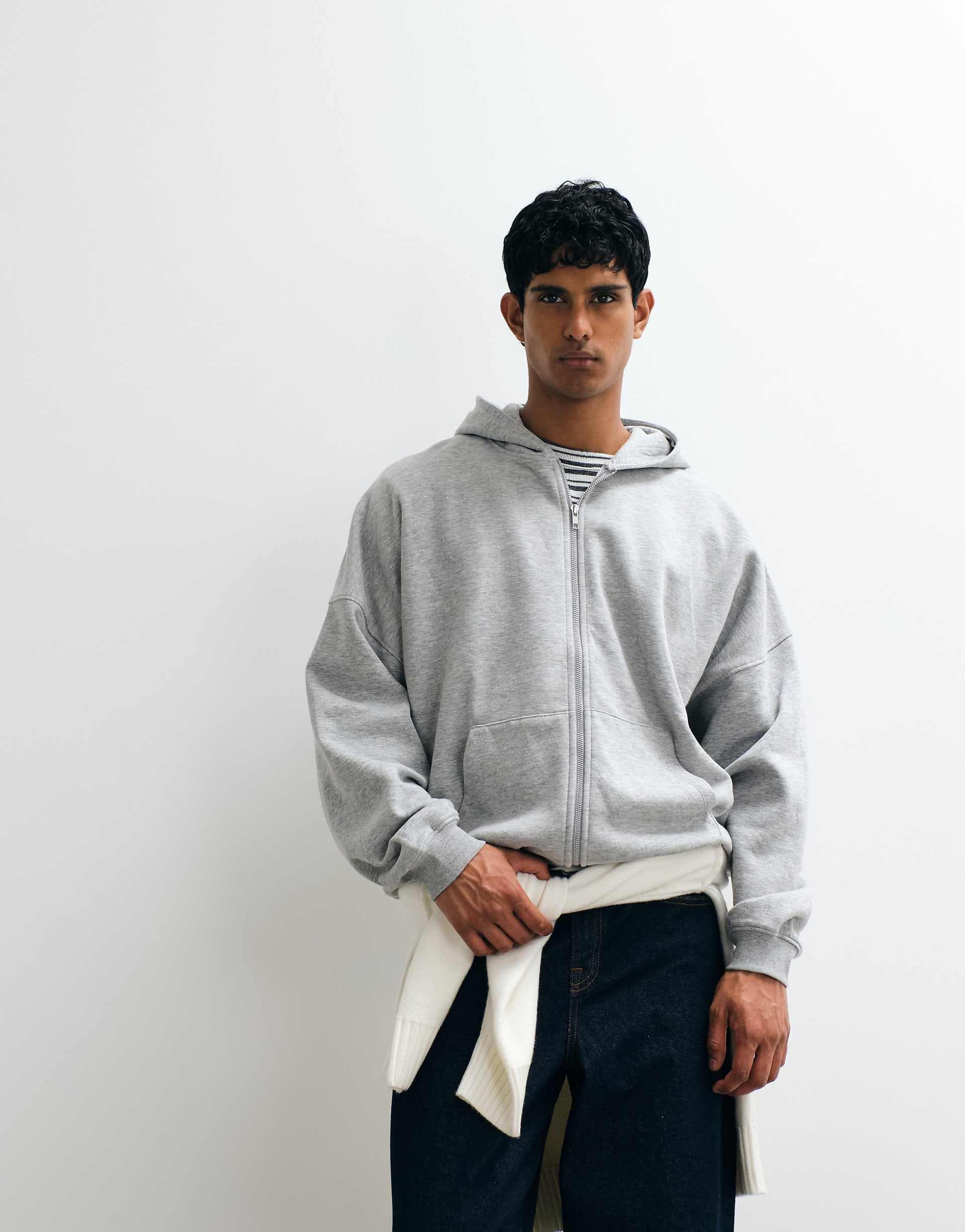 ASOS DESIGN essential extreme oversized zip through hoodie in gray heather