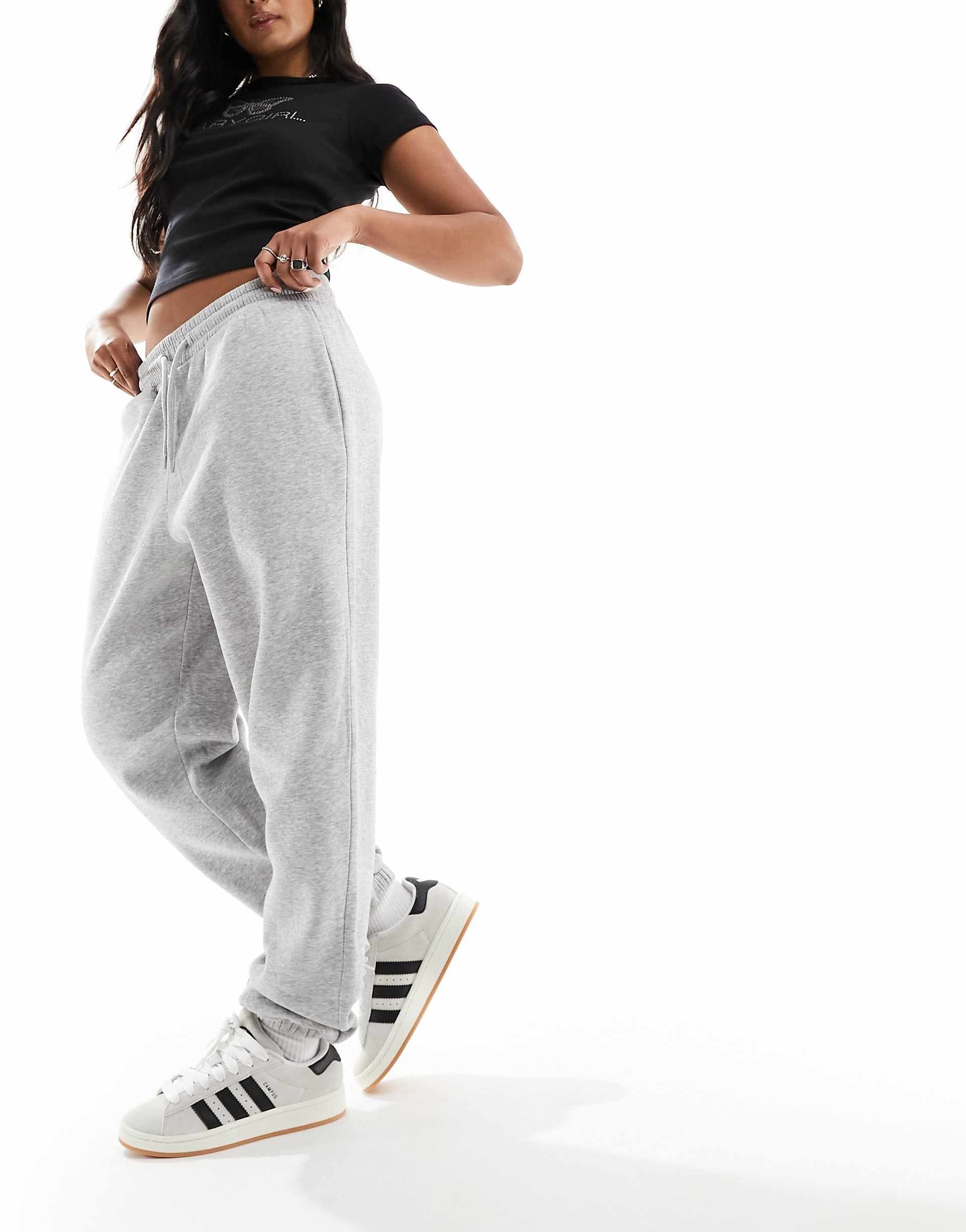 Monki sweatpants with cuffed hem in gray melange