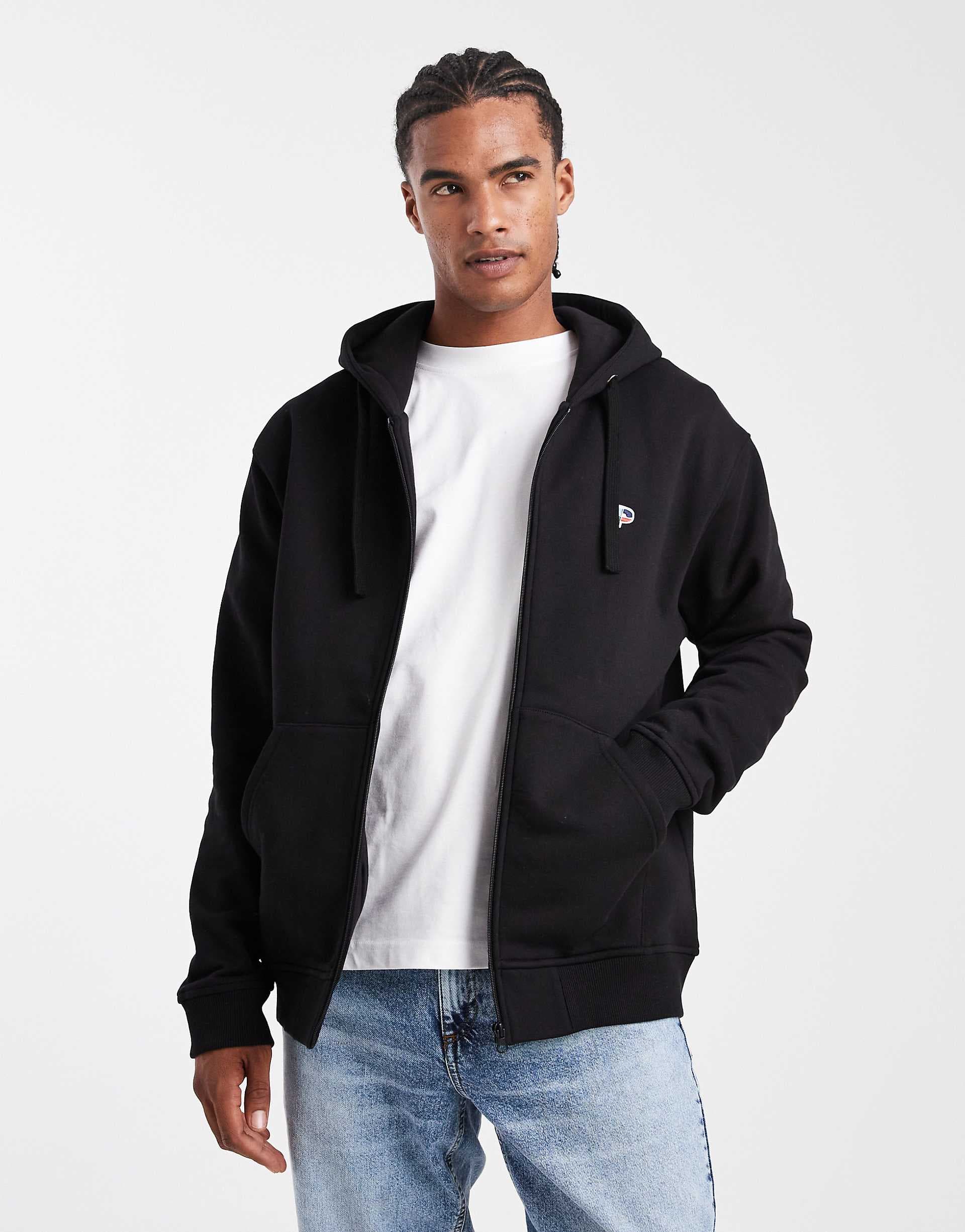 Parlez zip up embroidered felt logo hoodie in black