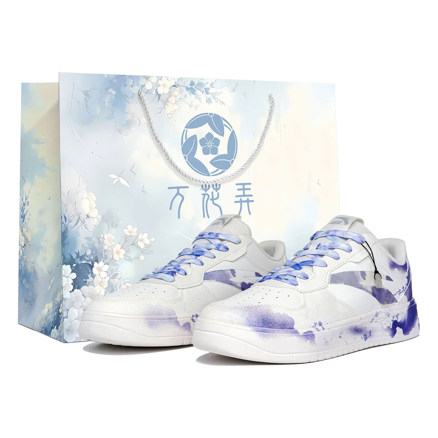 【Custom Sneakers】Anta 'Wan Hua Nong' Ascending Gift Bag Edition Chinese Style Ink Painting Fashion Versatile Slip-Resistant Wear-Resistant Low-Top Skate Shoes Unisex White Purple Blue