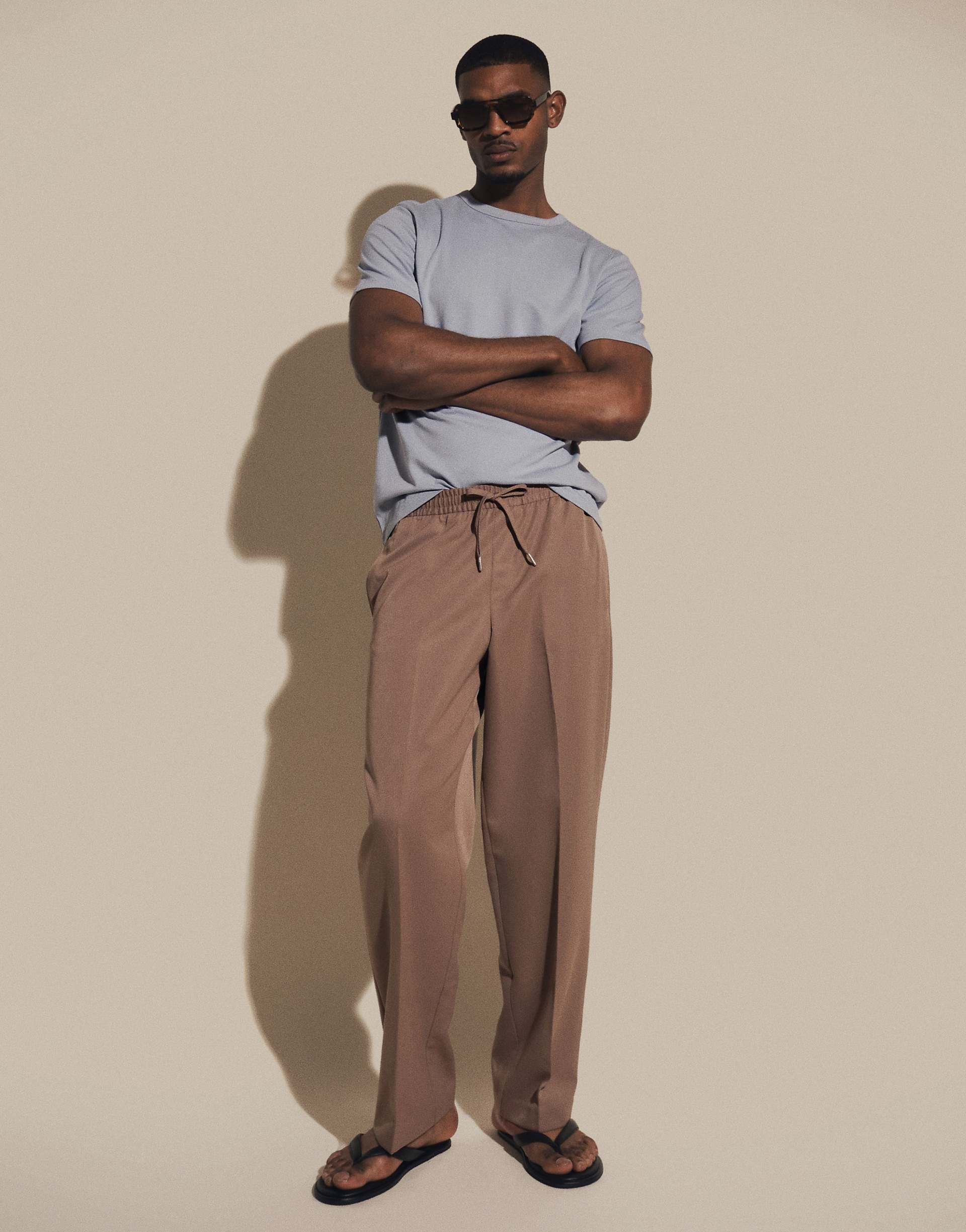 ASOS DESIGN tailored pull on wide leg pants in brown