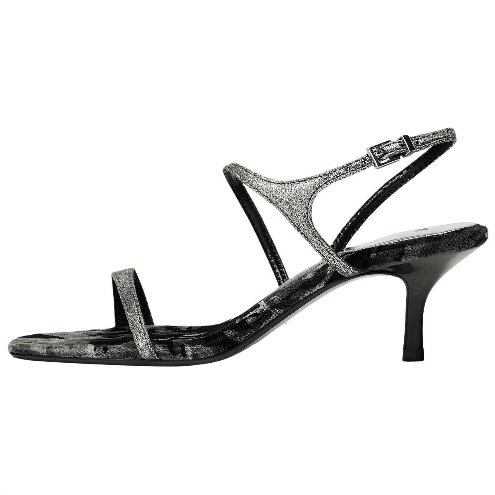 ZARA PU Comfort Versatile High Heel Single Strap Sandals 6cm Women's Silver