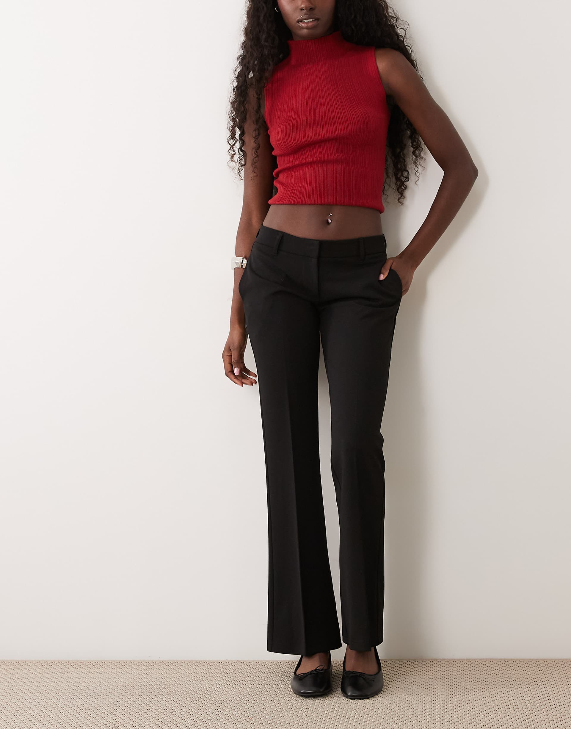 Gina Tricot low waist straight leg jersey pants in black