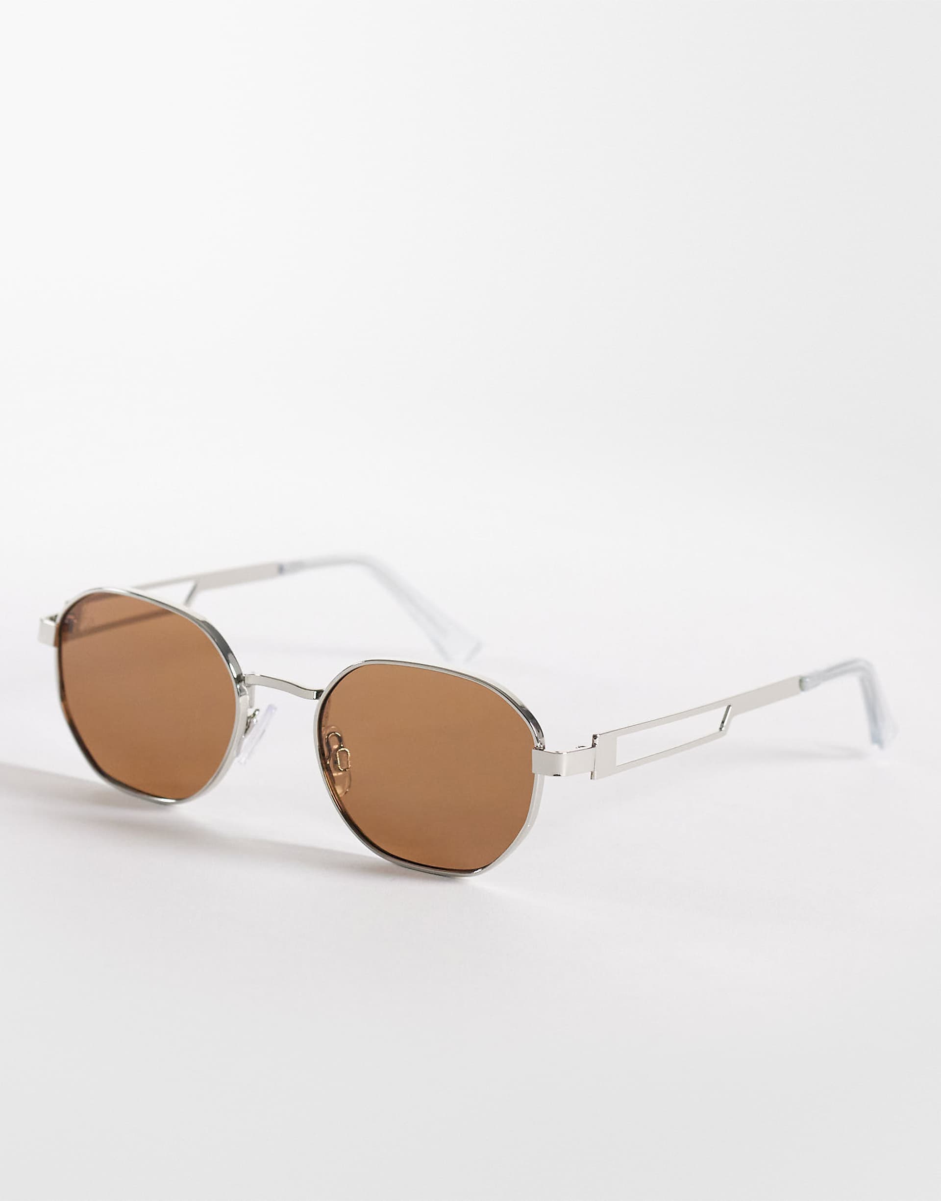 Jeepers Peepers round metal sunglasses in silver with brown lens
