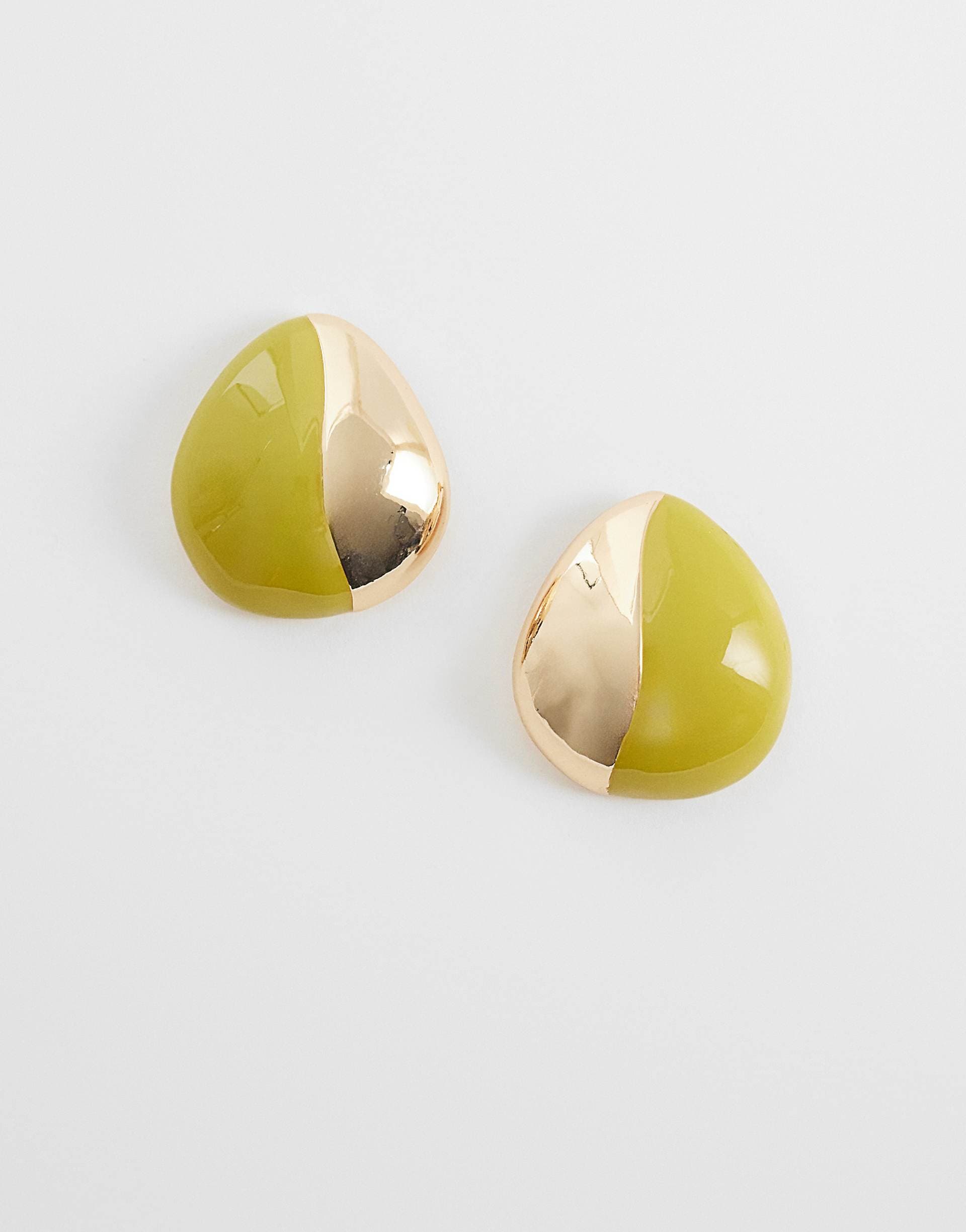 ASOS DESIGN stud earrings with mixed metal design in green and gold tone