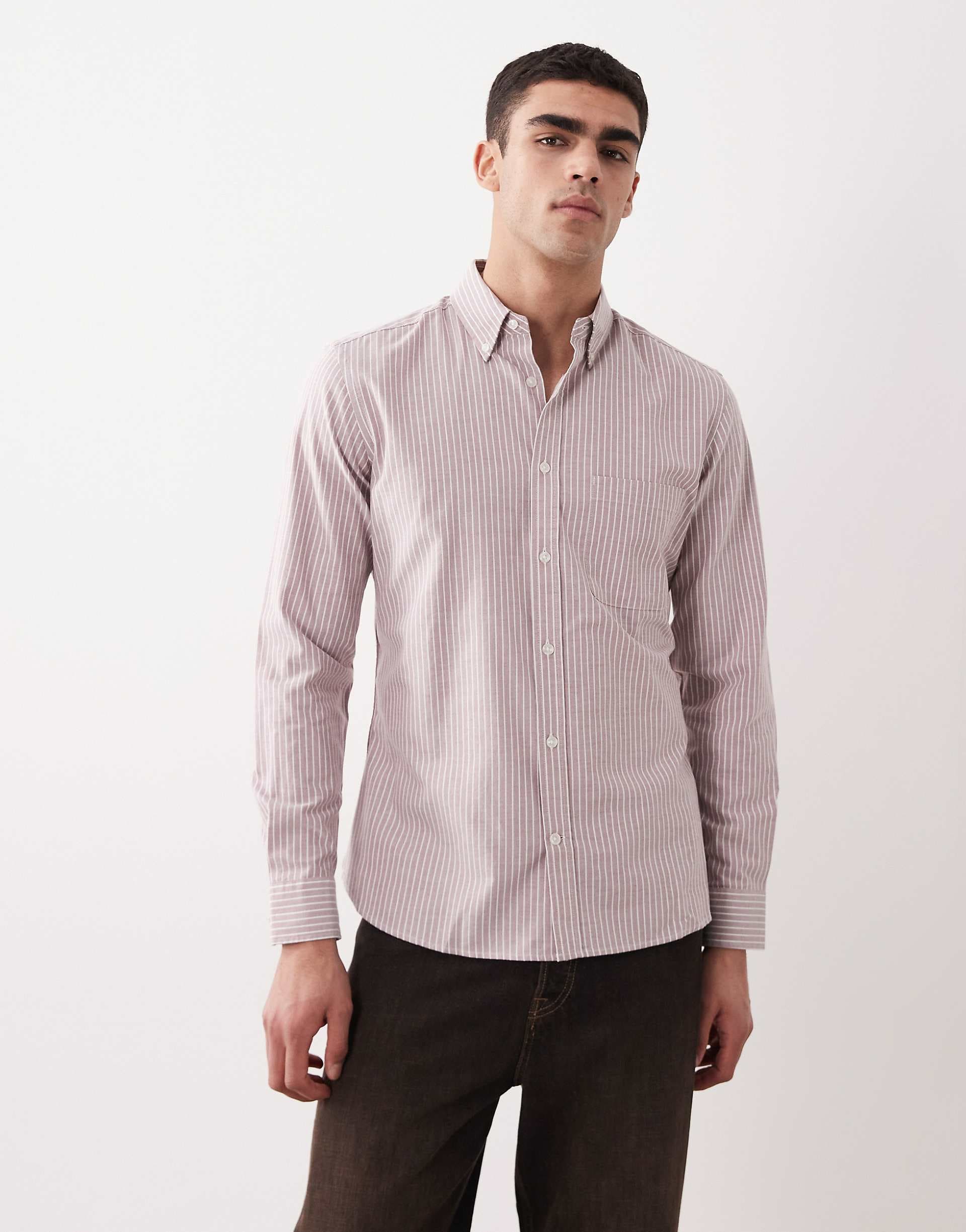 Mango classic striped long sleeve shirt in red