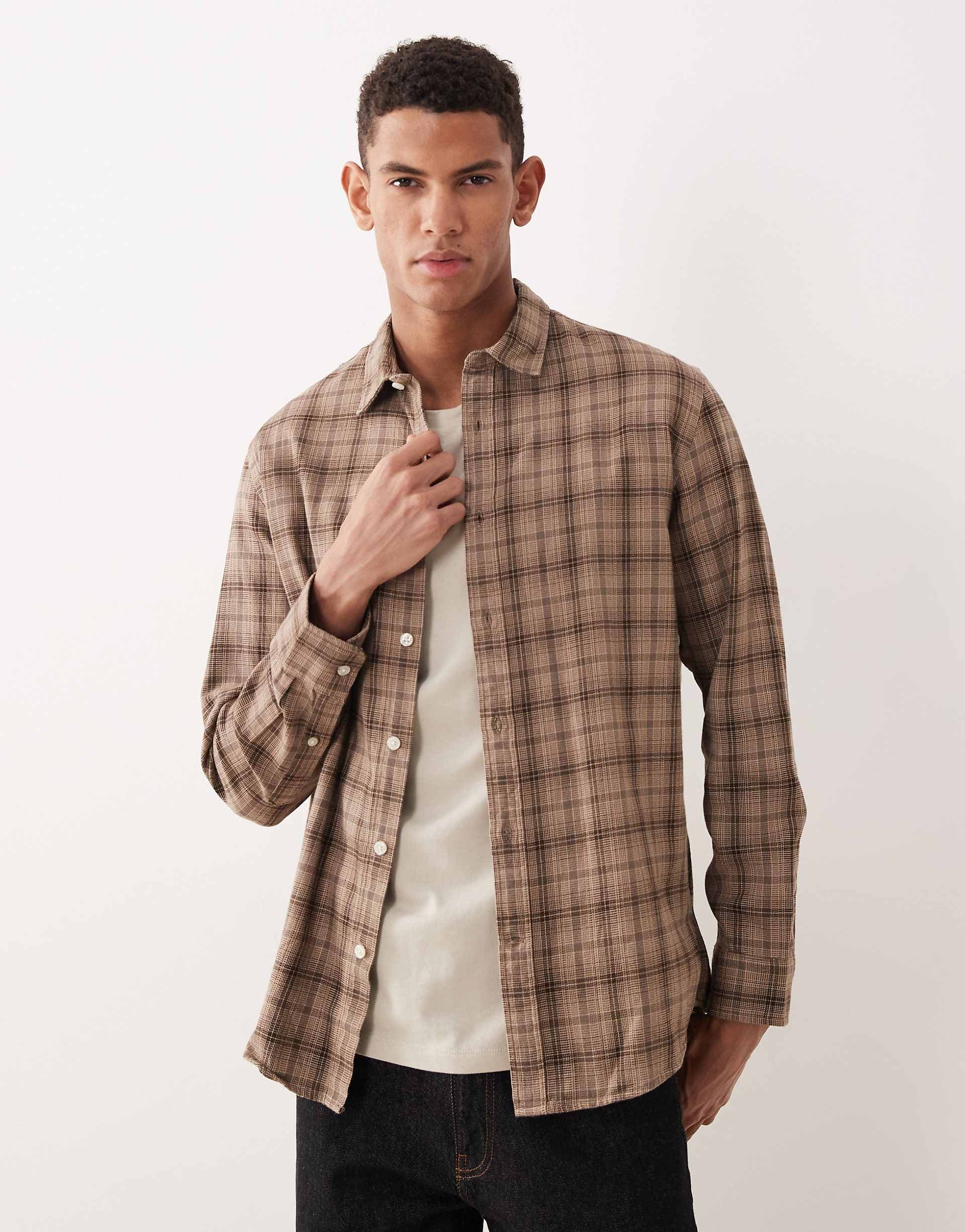 Selected plaid long sleeve shirt in brown & black