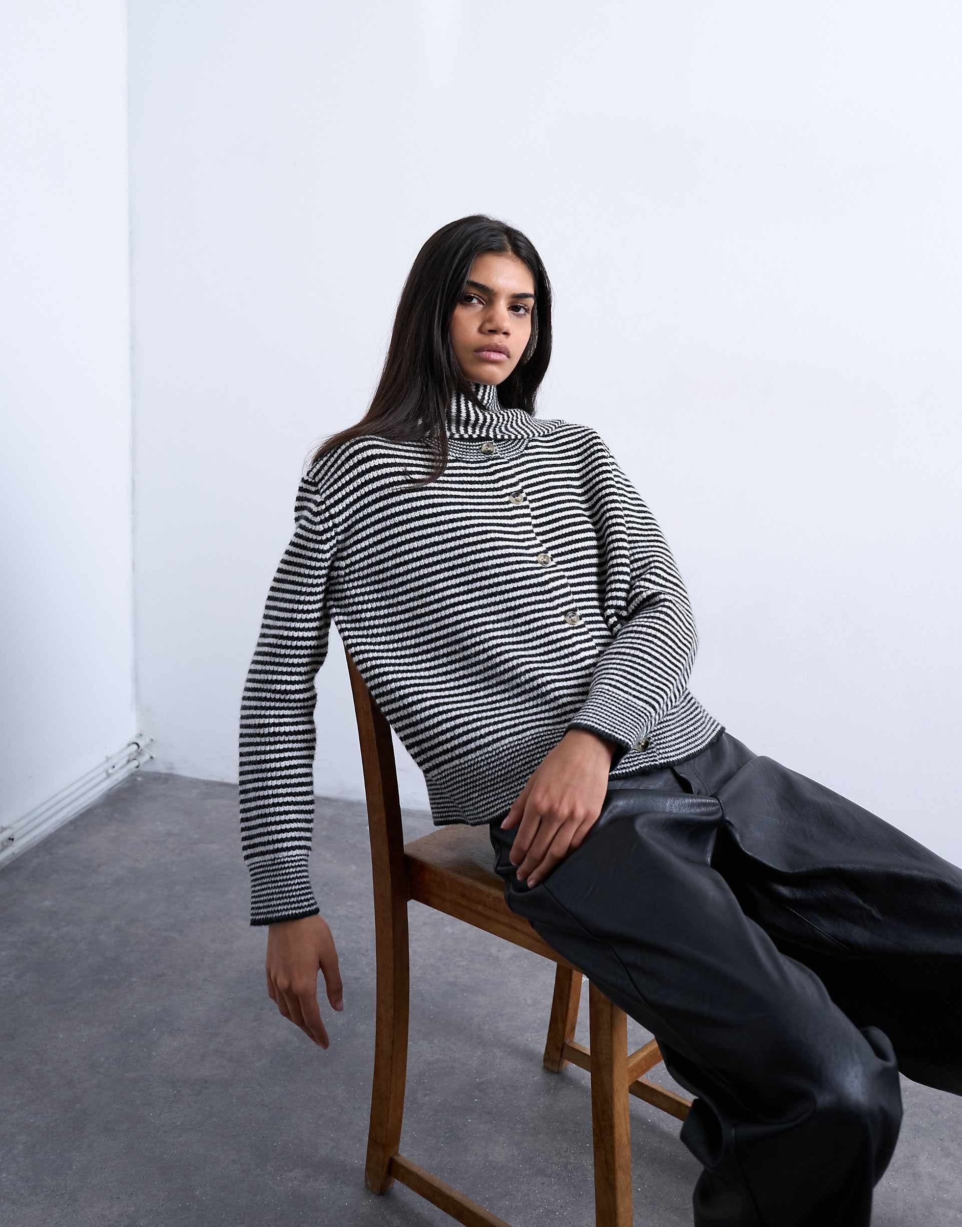 Topshop knit striped cardigan and scarf in black and white