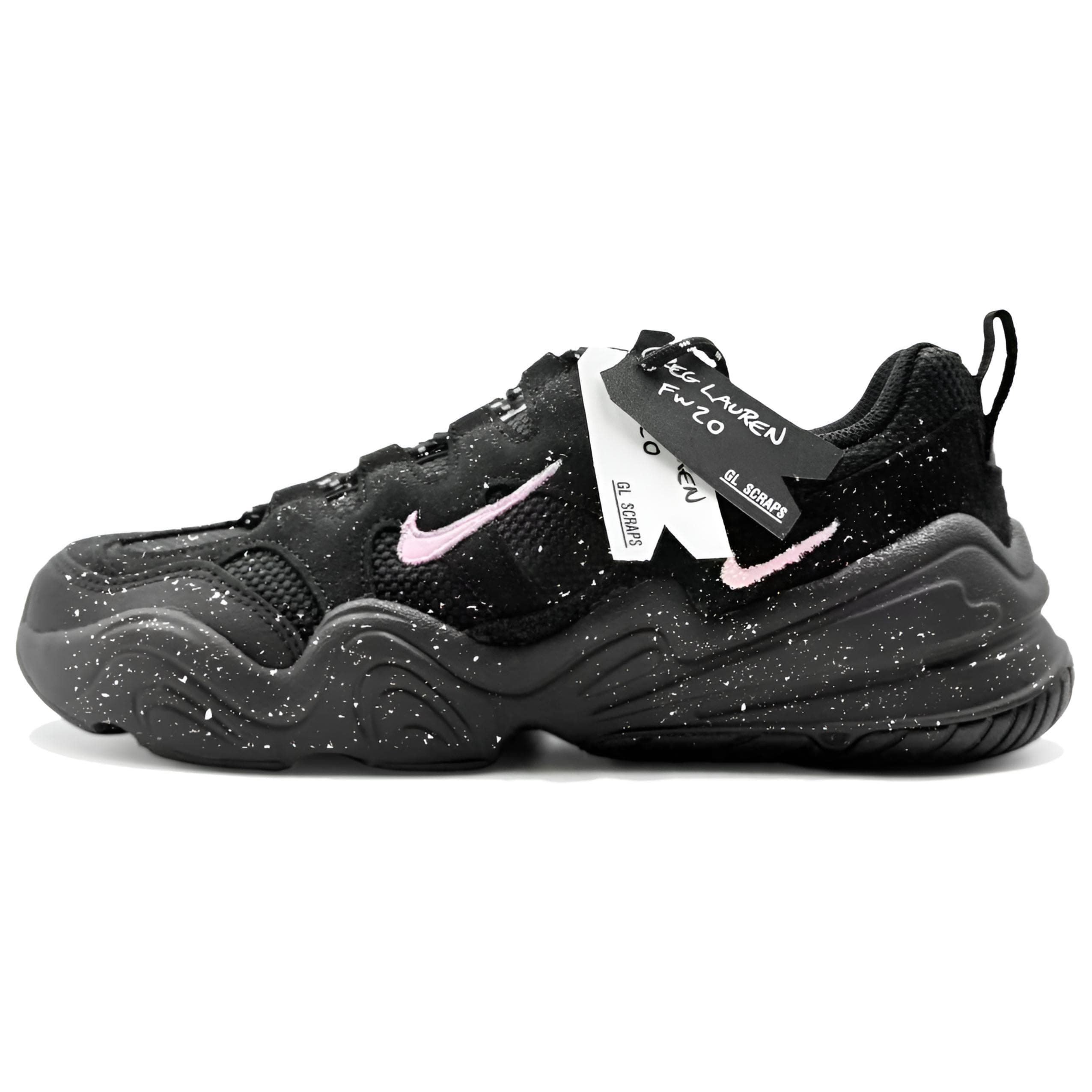 Custom Nike Tech Hera Cherry Blossom Splatter Low-Top Casual Shoes Black & Pink