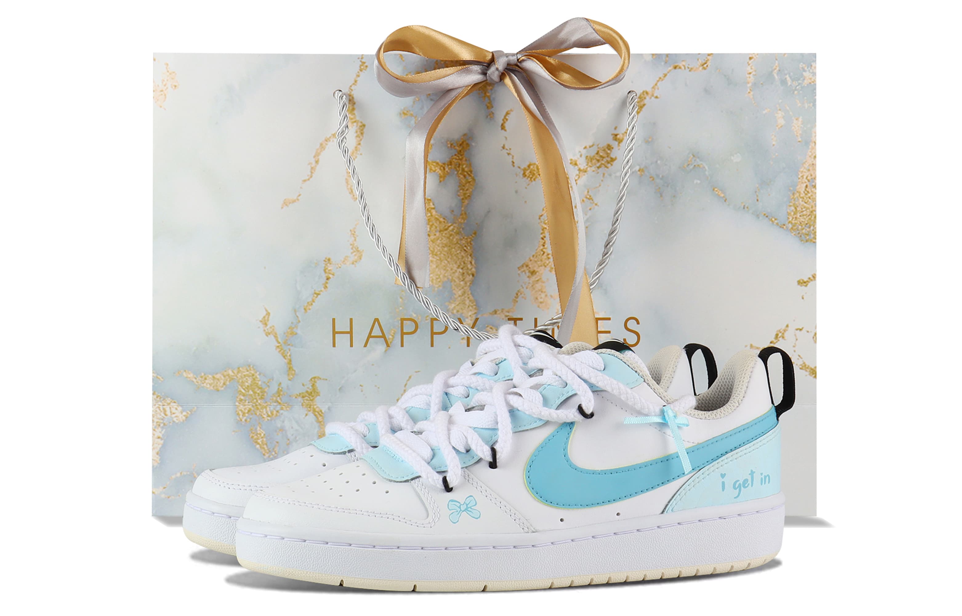 Nike Court Borough Slip-Resistant Low-Top Skateboard Shoes GS White Blue