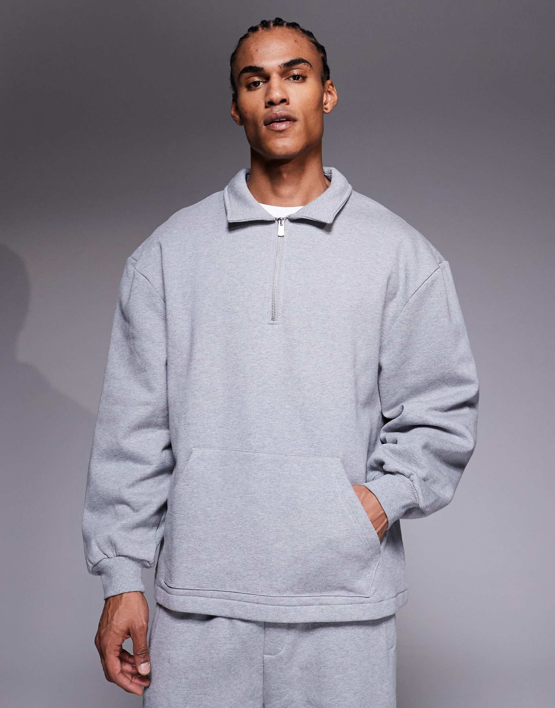ASOS DESIGN oversized quarter zip sweatshirt in heather gray