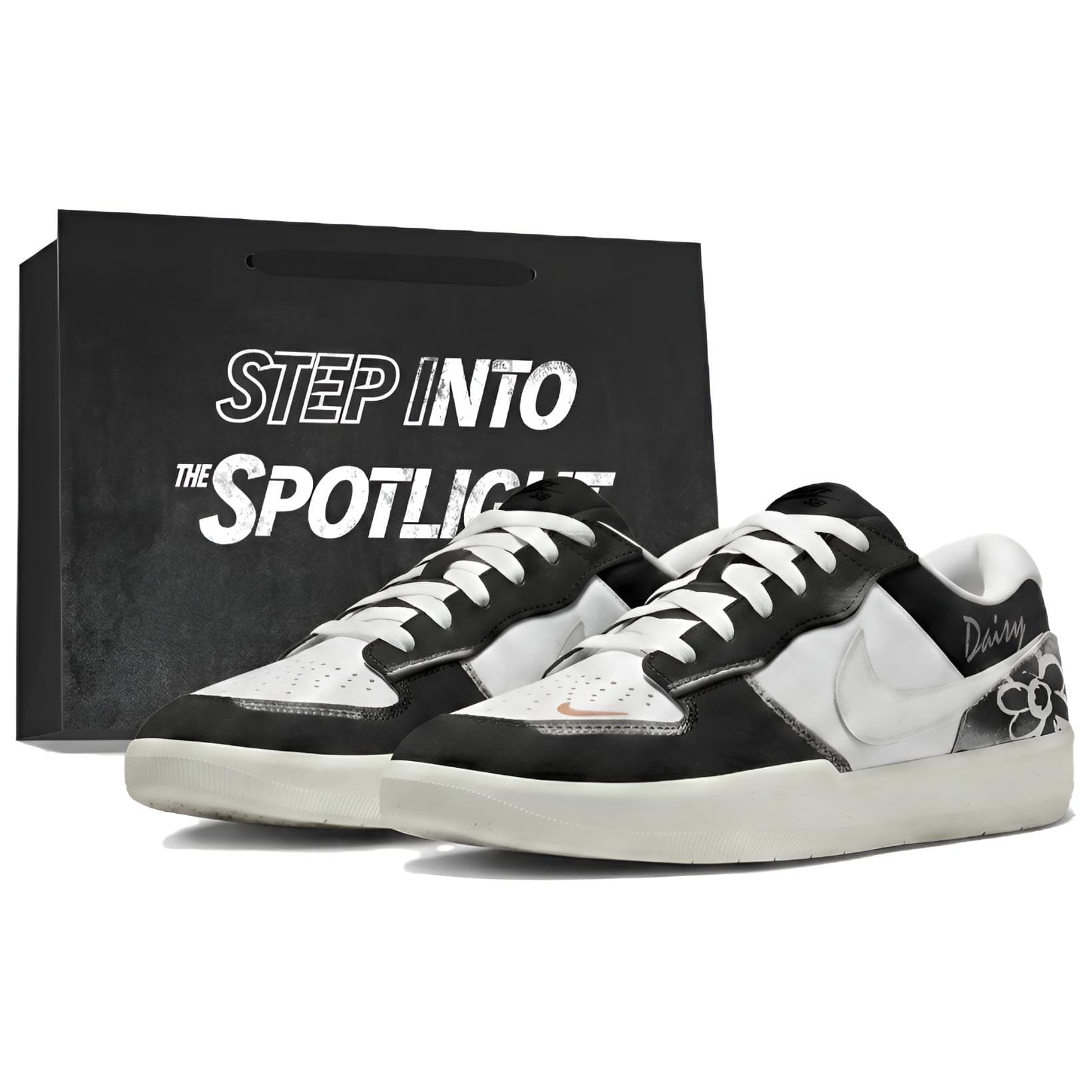 Custom Sneakers Nike SB Force 58 Canvas Suede Daisy Confession Dopamine Valentine's Day Edition Maillard Trendy Versatile Fashion Gift Bag Low-Top Skate Shoes Unisex Black White