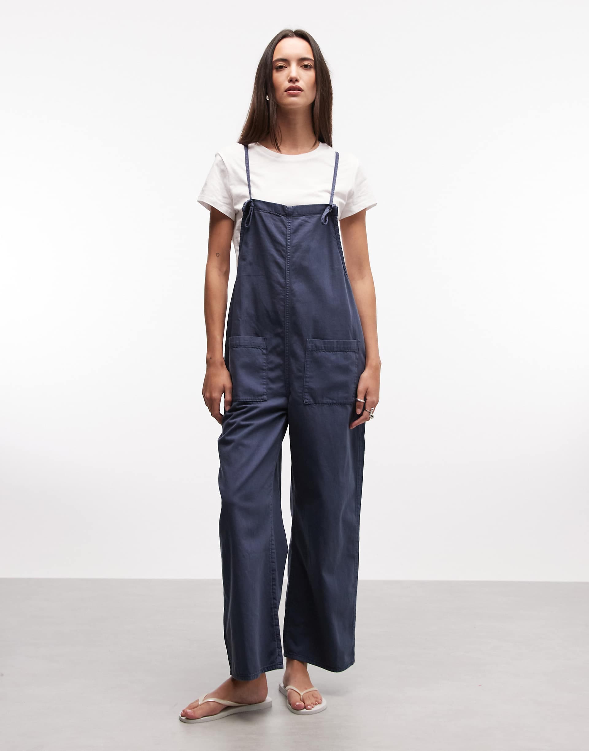 Monki relaxed fit cotton cami jumpsuit in blue wash
