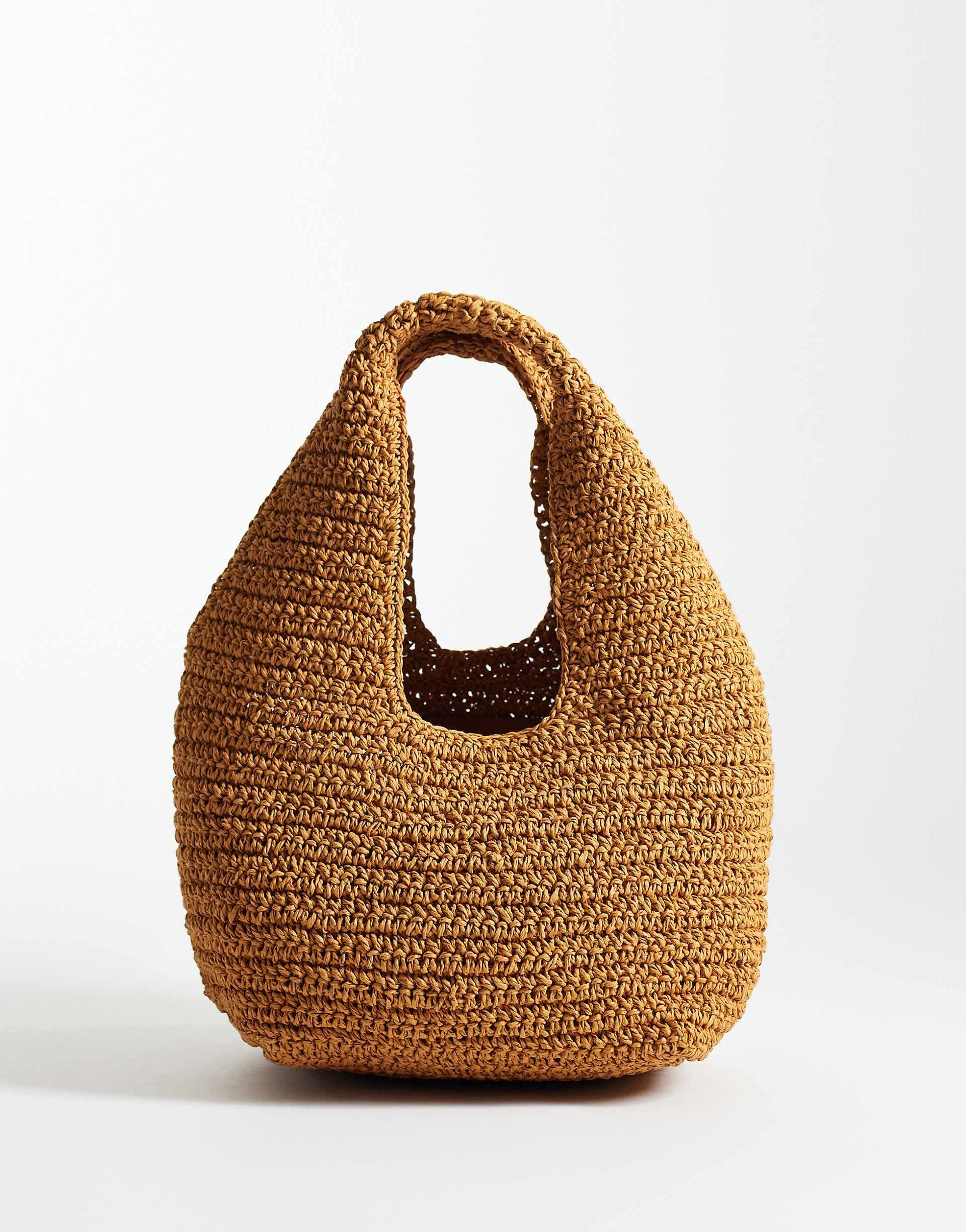 & Other Stories pure paper straw mini shopper tote bag in brown orange