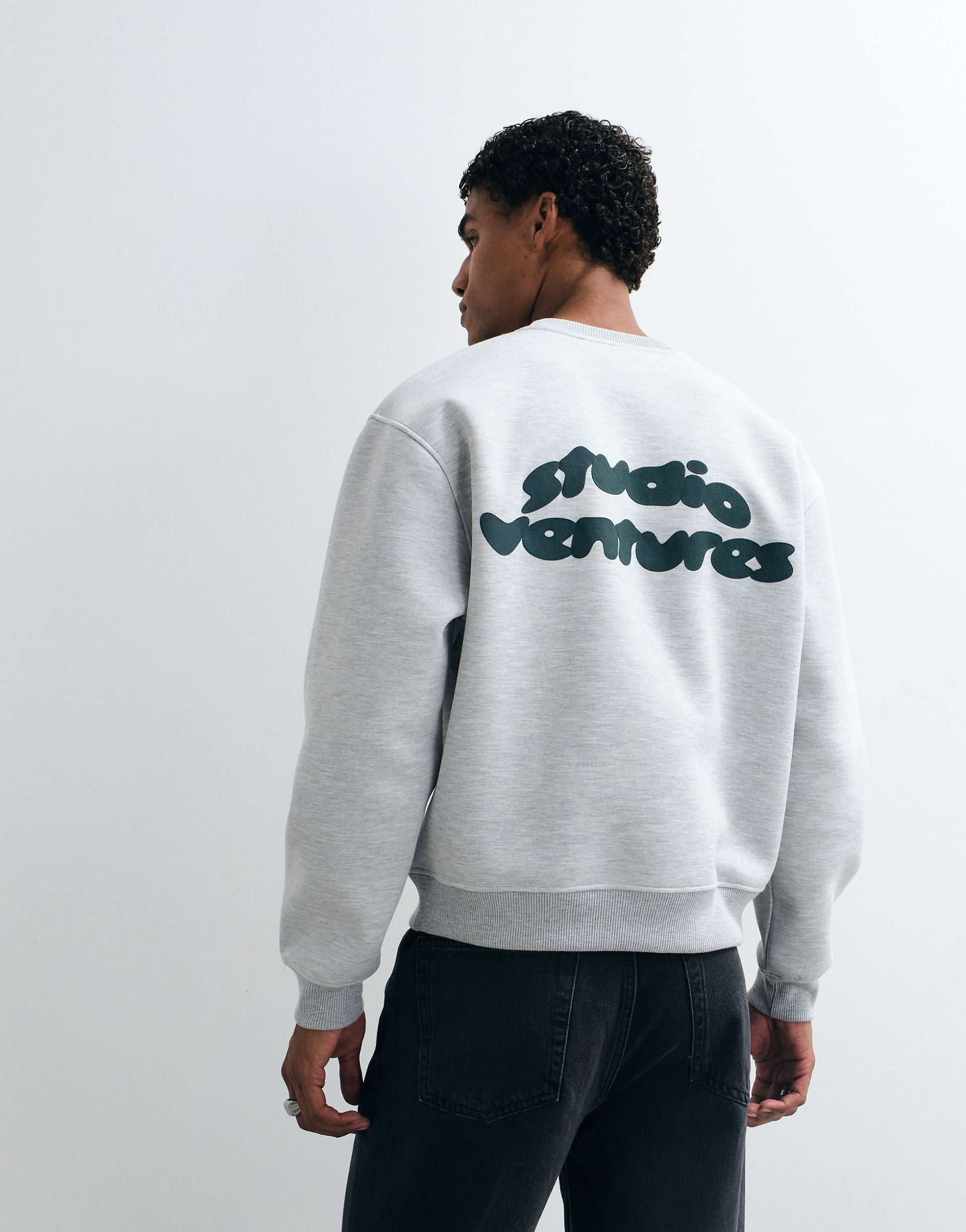 ASOS DESIGN relaxed boxy sweatshirt with print in scuba-style fabric in gray