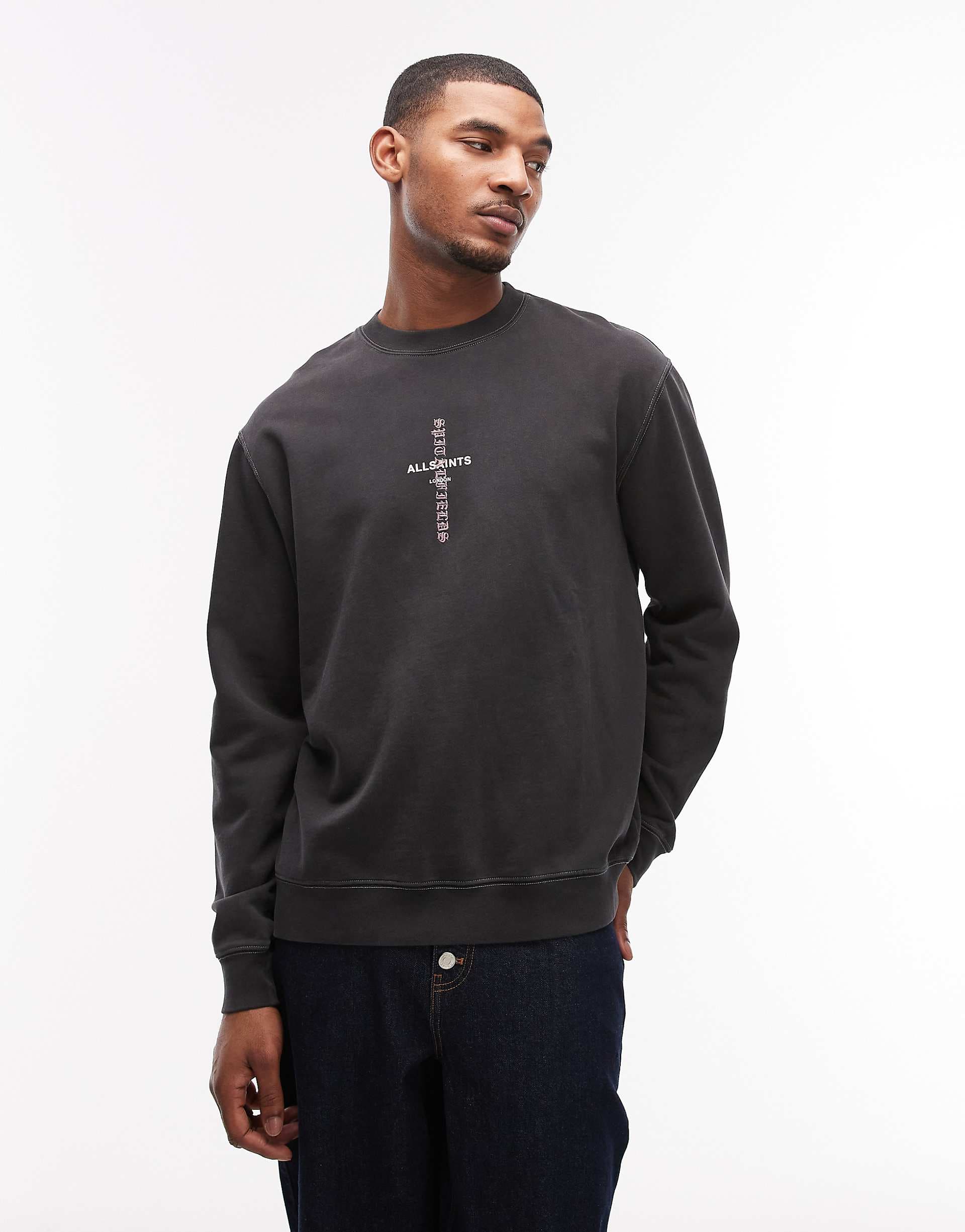 AllSaints Knox sweatshirt in washed black