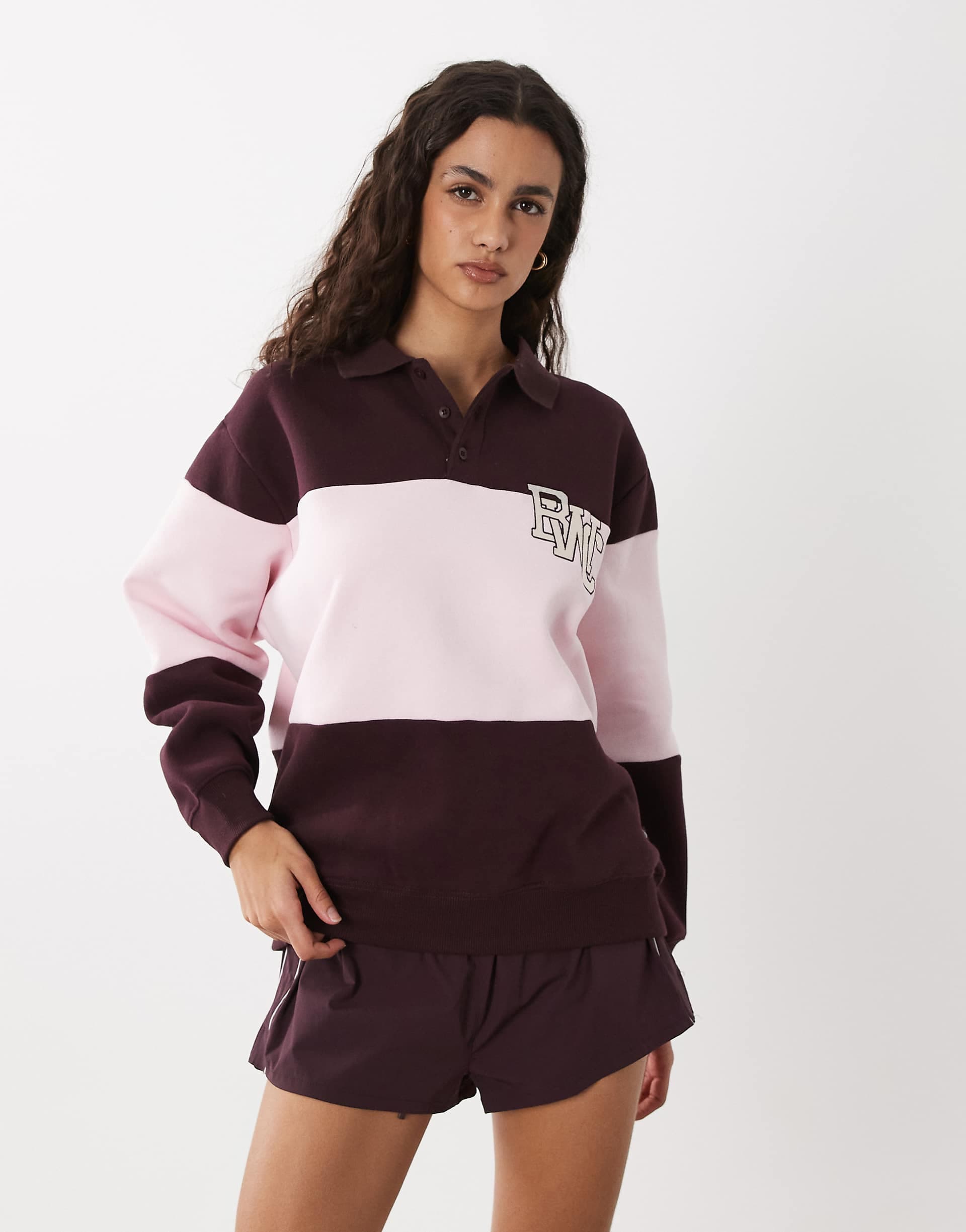 Cotton On active plush graphic rugby sweatshirt in italian plum