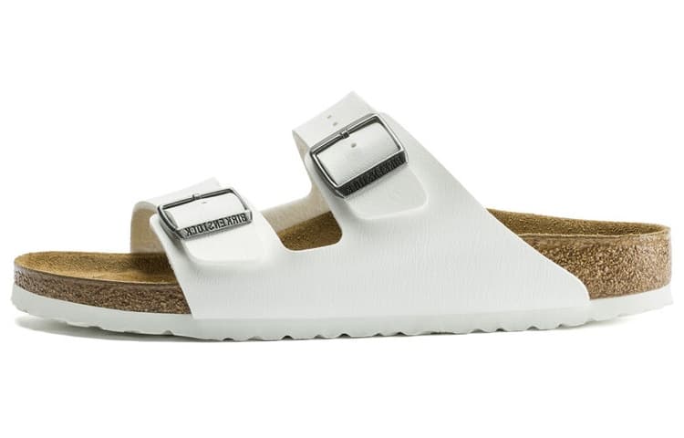 Birkenstock Arizona PU Soft Comfortable Versatile Platform Buckle Slide Sandals Unisex White Narrow Fit