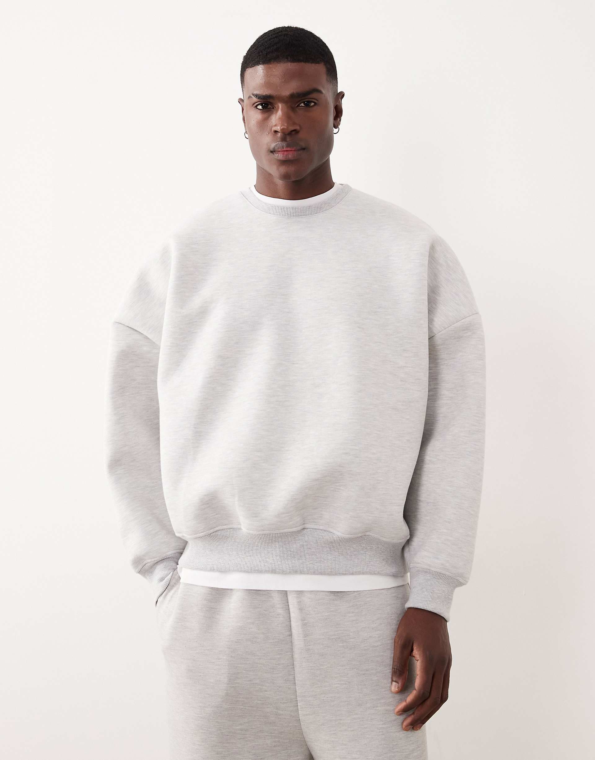 ASOS DESIGN heavyweight extreme oversized sweatshirt in scuba-style fabric in white heather
