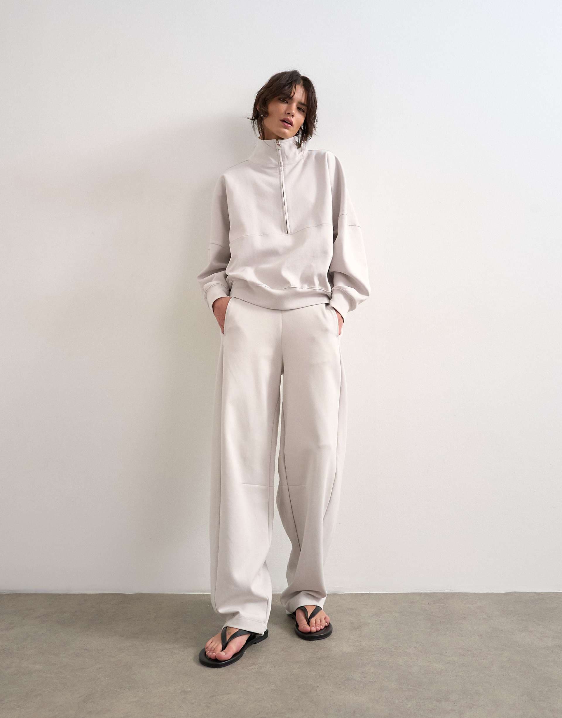 Topshop interlock clean barrel leg sweatpants in stone - part of a set