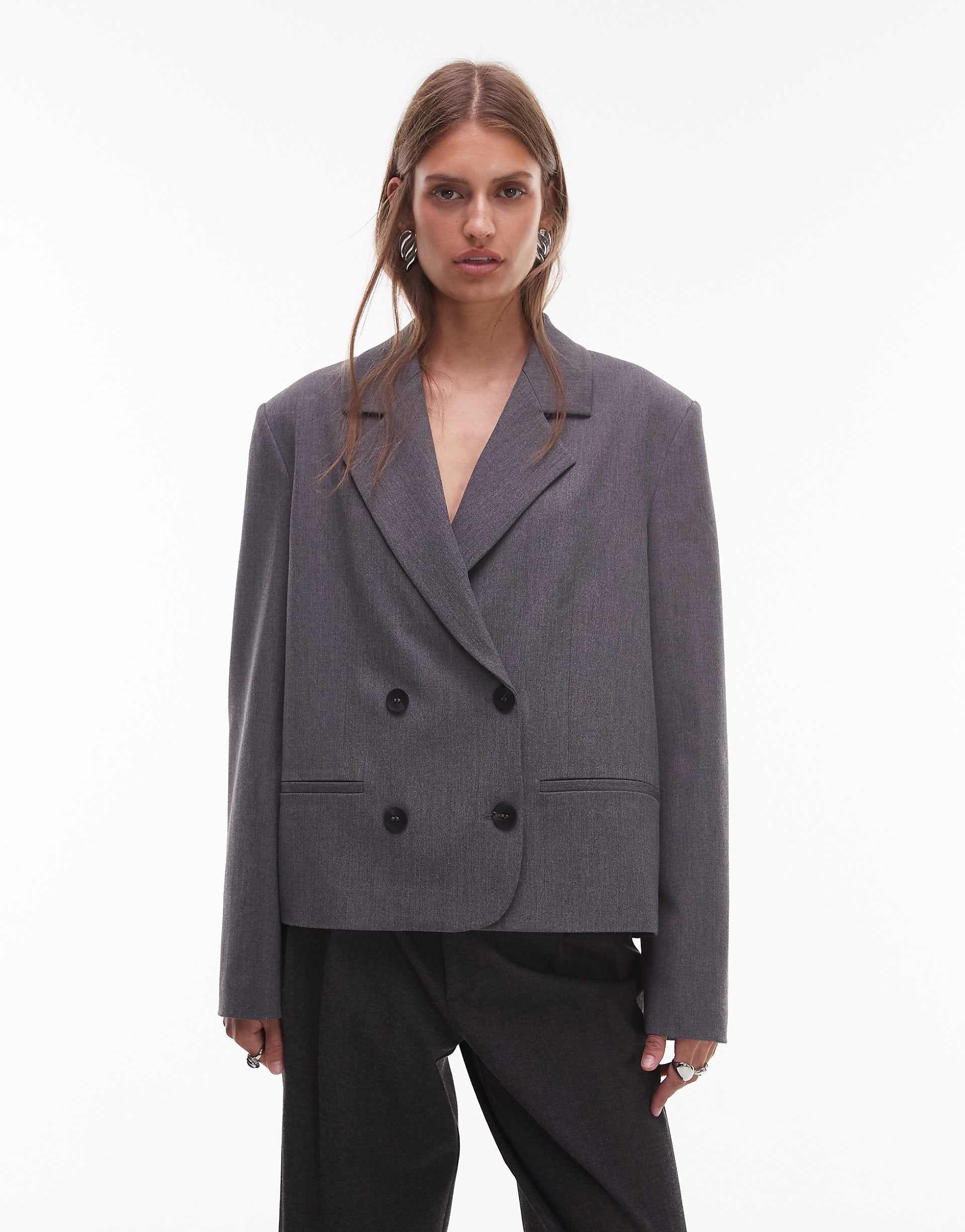 ASOS DESIGN boxy fit blazer in gray melange