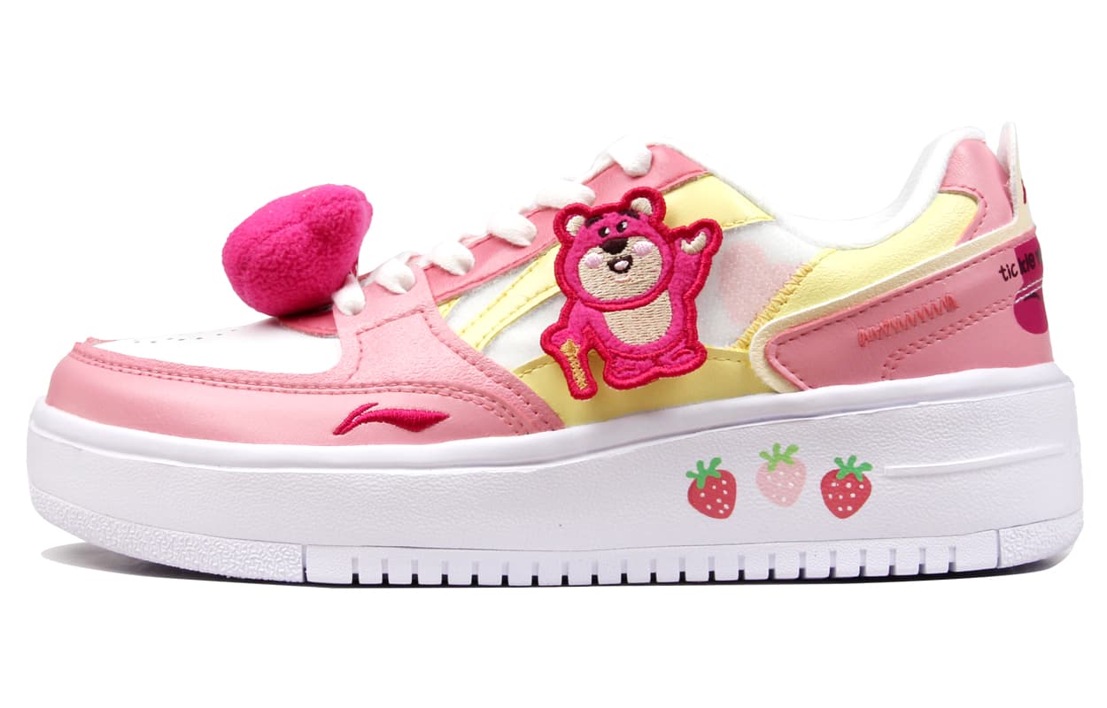Disney x LiNing Non-slip Wear-resistant Shock Absorption Low-Top Skateboard Shoes Women's White Yellow Pink