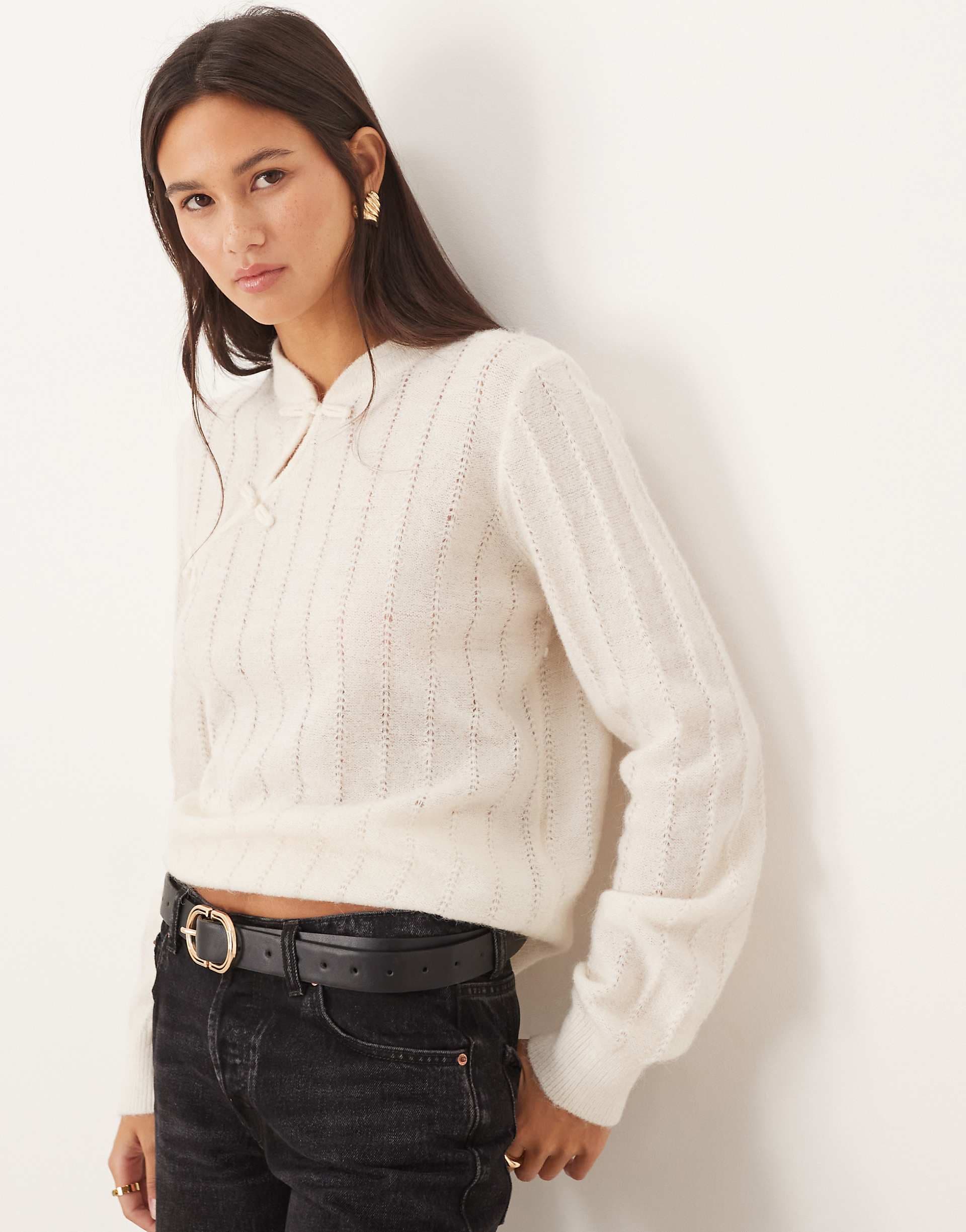 YAS textured knit sweater in cream