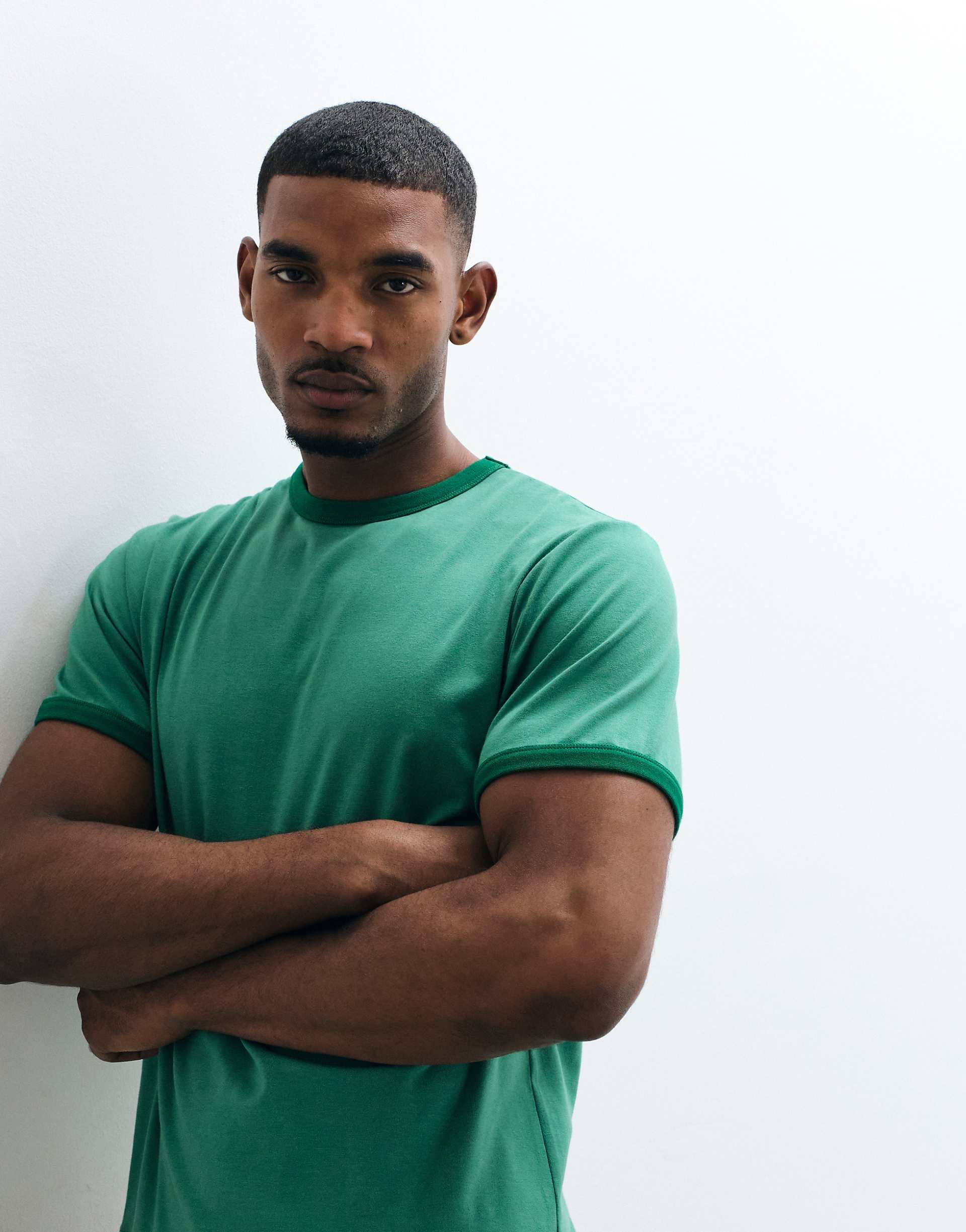 ASOS DESIGN regular fit t-shirt with contrast ringer detailing in green