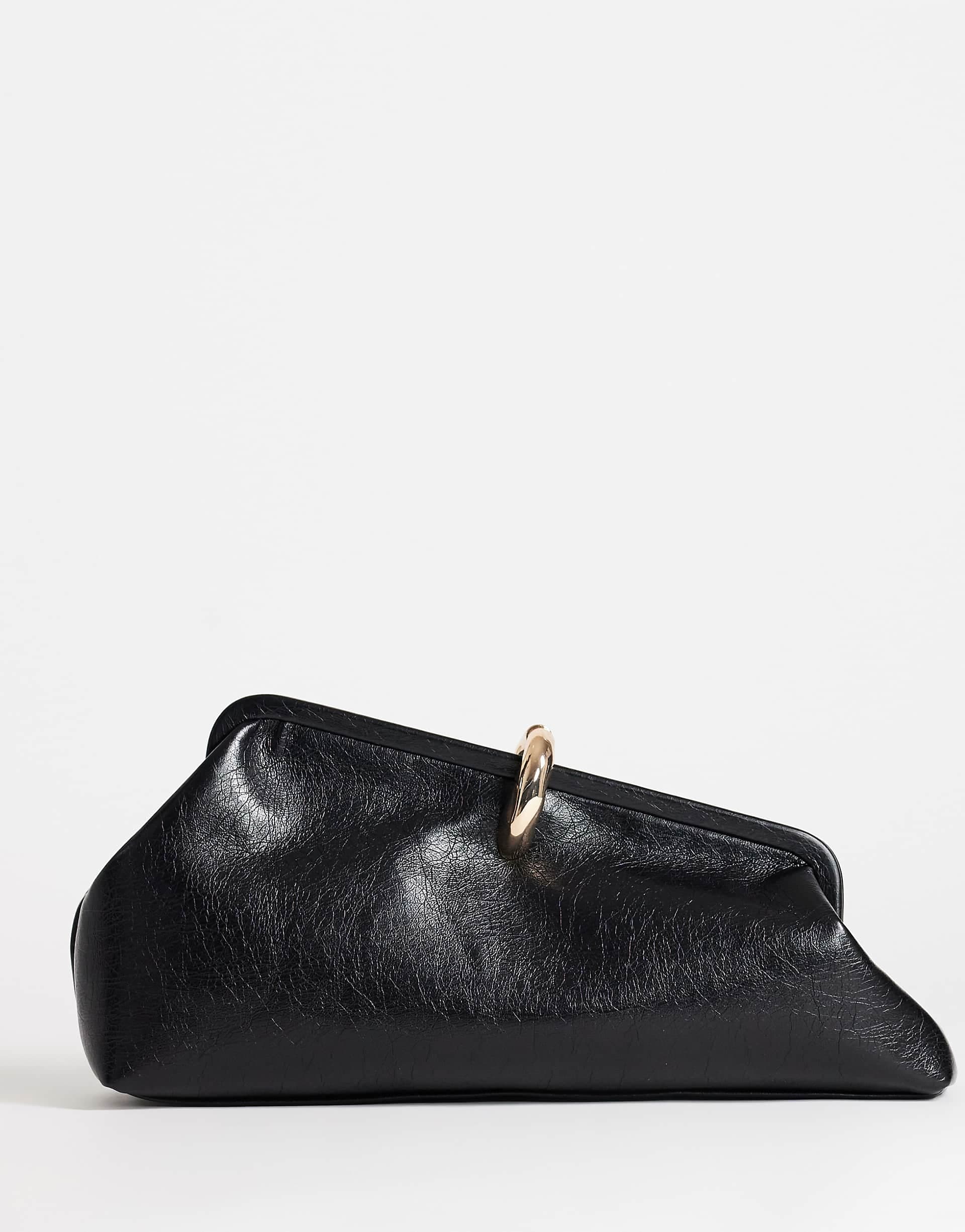 Topshop Carlie medium clutch with hardware in black