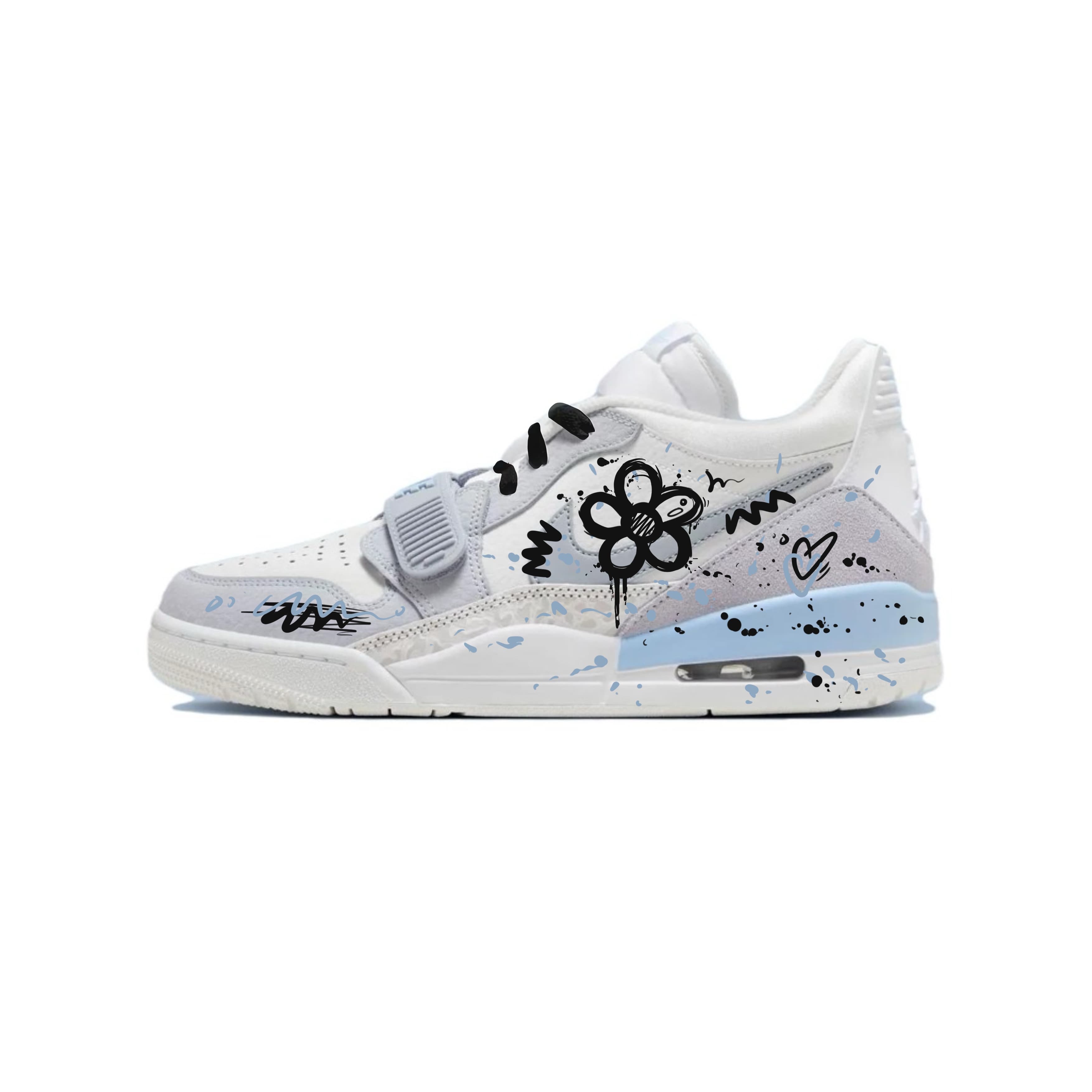 Custom Sneakers Jordan Legacy 312 Low "Glacier Blue" Corgi Fantasy Street Graffiti Ink Dots Slip-Resistant Wear-Resistant Waterproof Low-Top Retro Basketball Shoes Men's Gray-White-Blue
