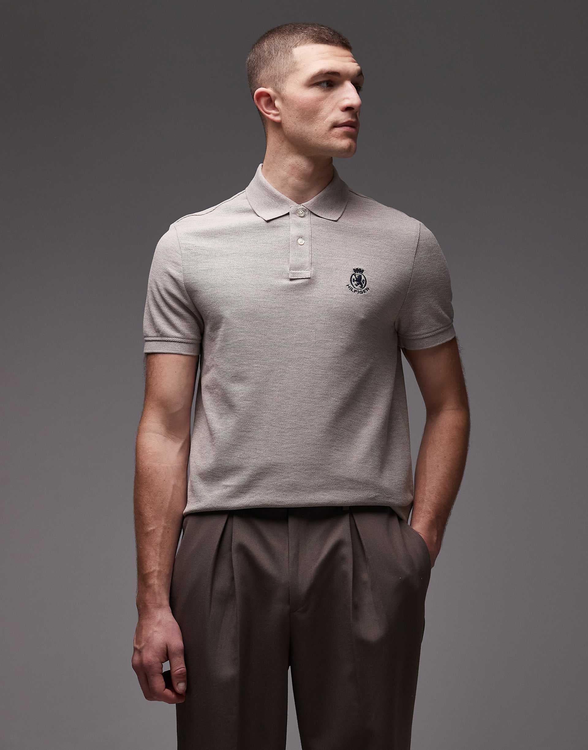 Tommy Hilfiger crest logo polo shirt in beige