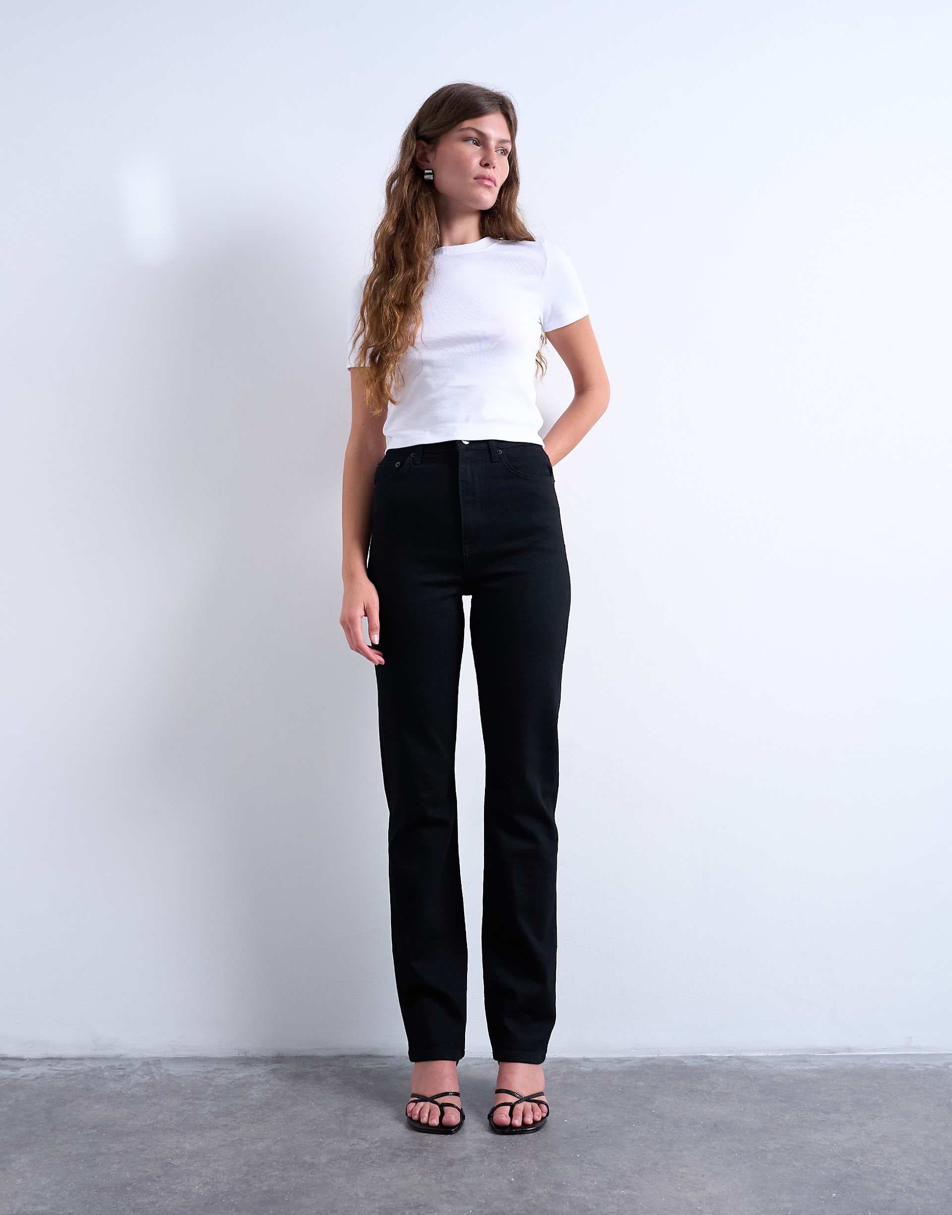 Topshop Dree high rise slim straight leg jeans in black
