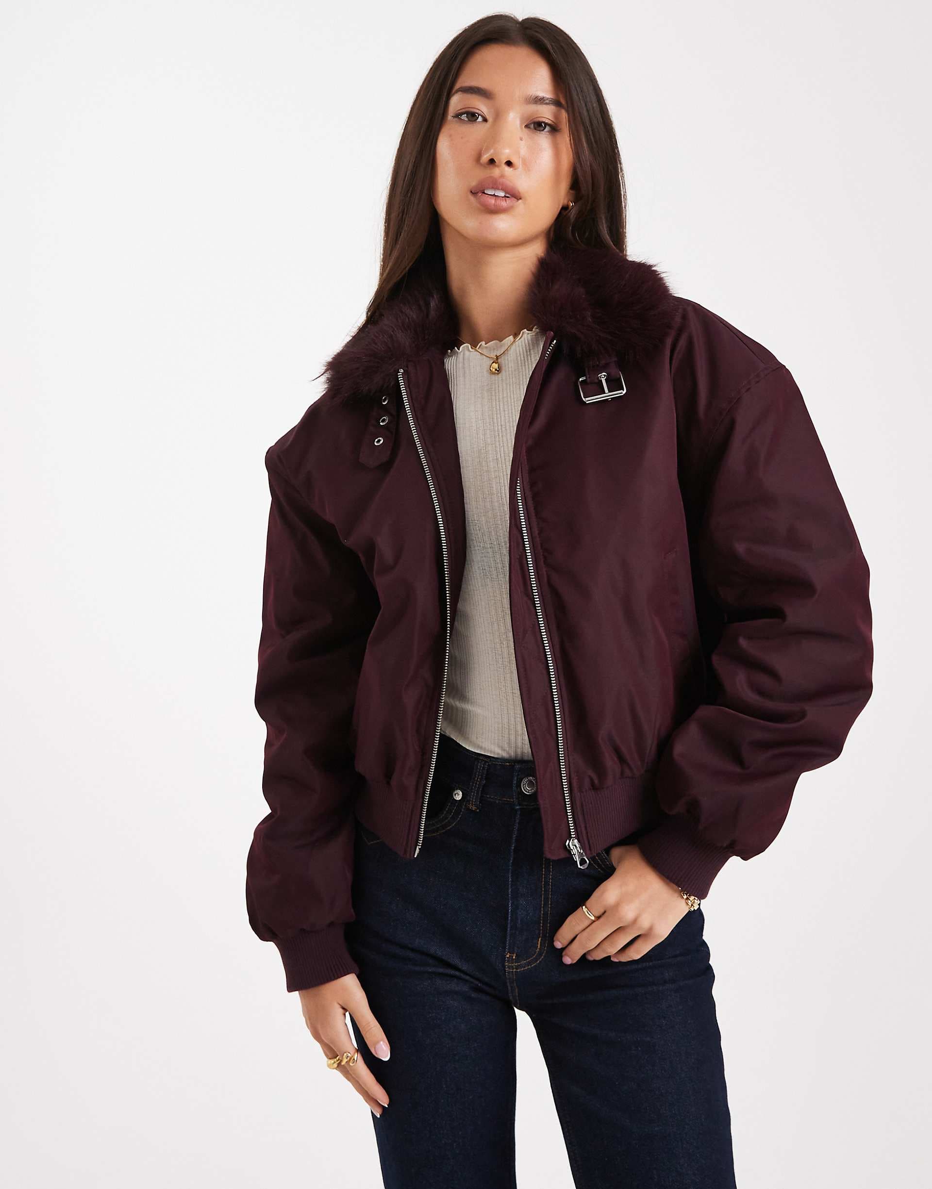 Cotton On astro collared bomber jacket in noble plum