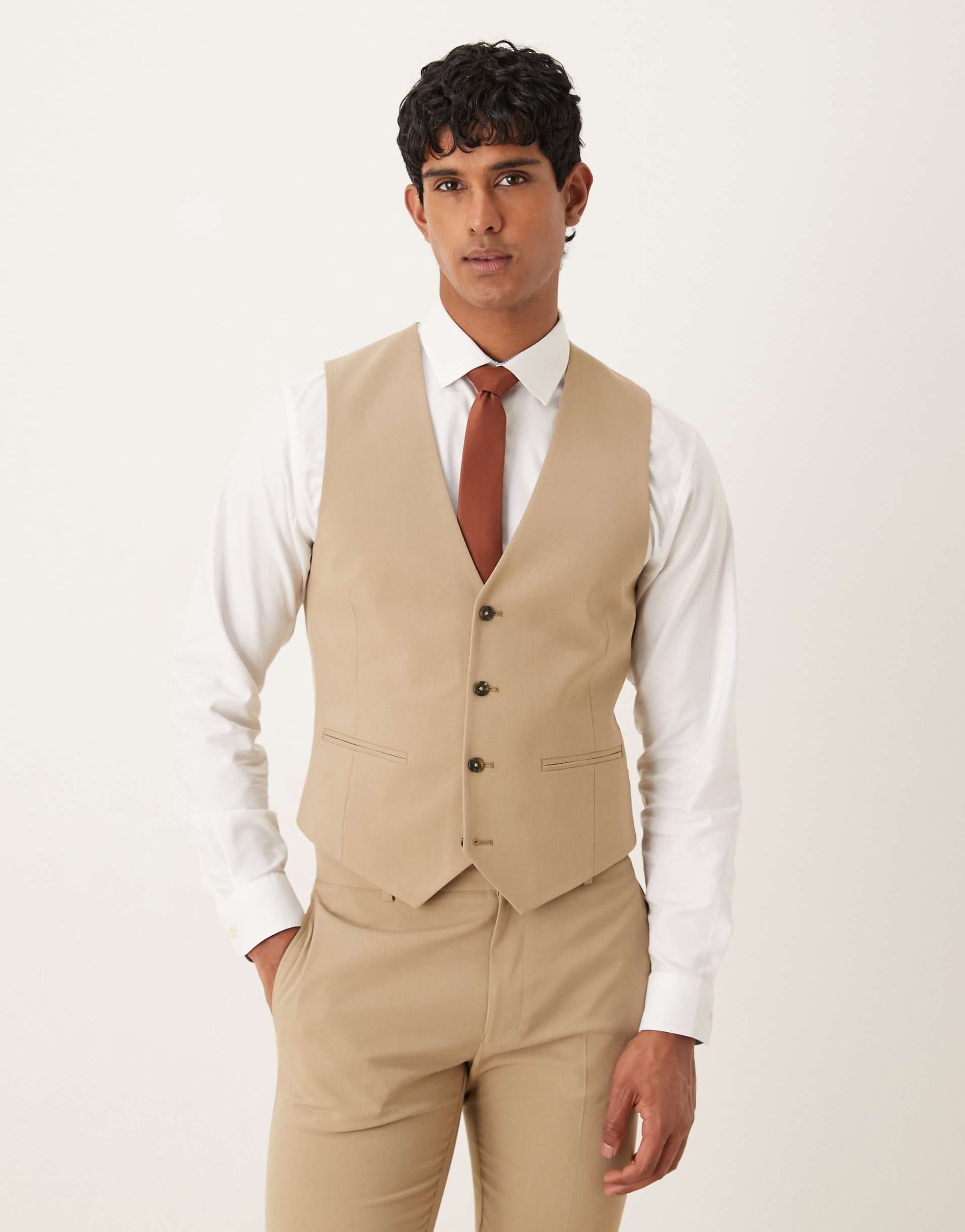 ASOS DESIGN skinny suit vest in beige