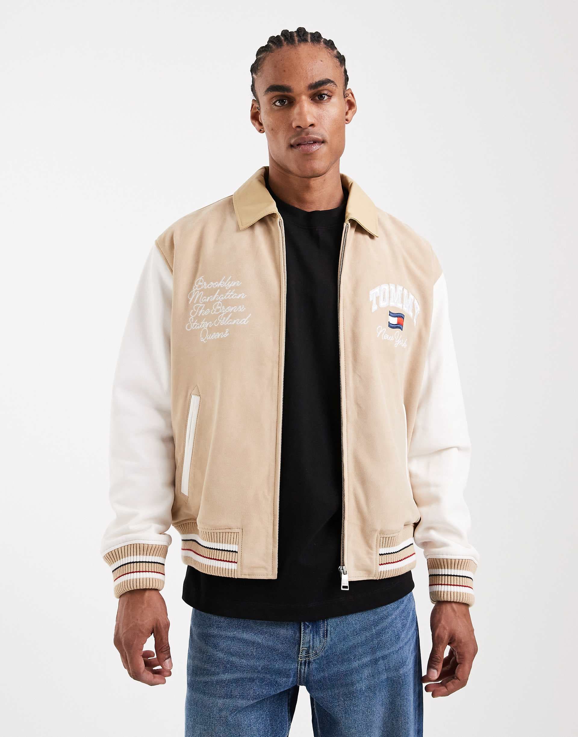 Tommy Jeans real suede varsity jacket in beige