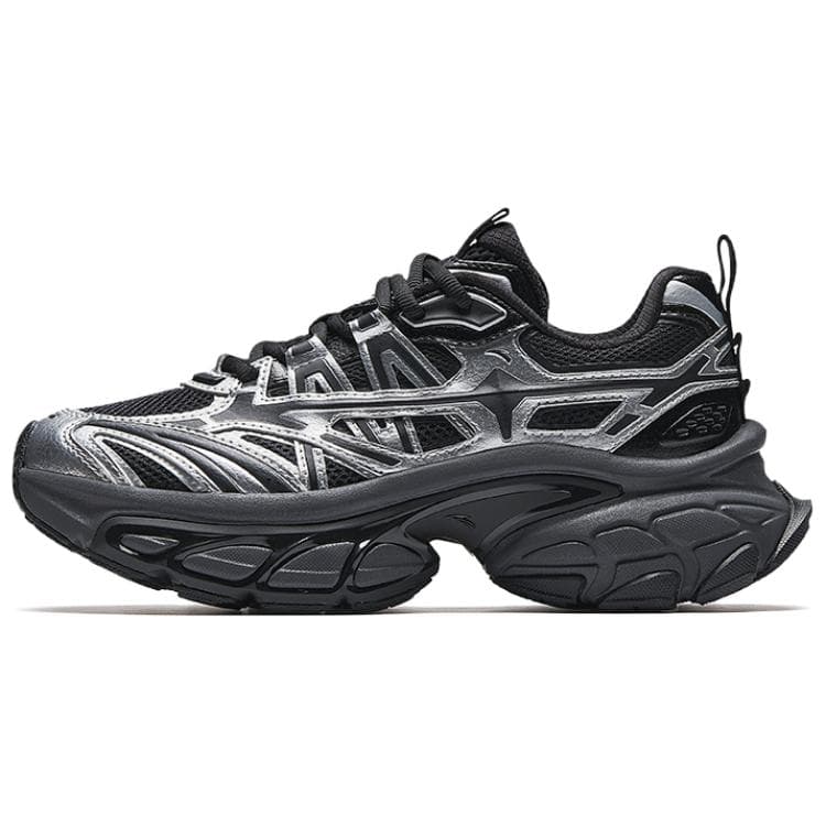 Anta Fabric Synthetic Leather 'Fu Yao' Comfortable Fashion Wear-Resistant Breathable Lightweight Low-Top Dad Shoes Women's Basic Black Silver
