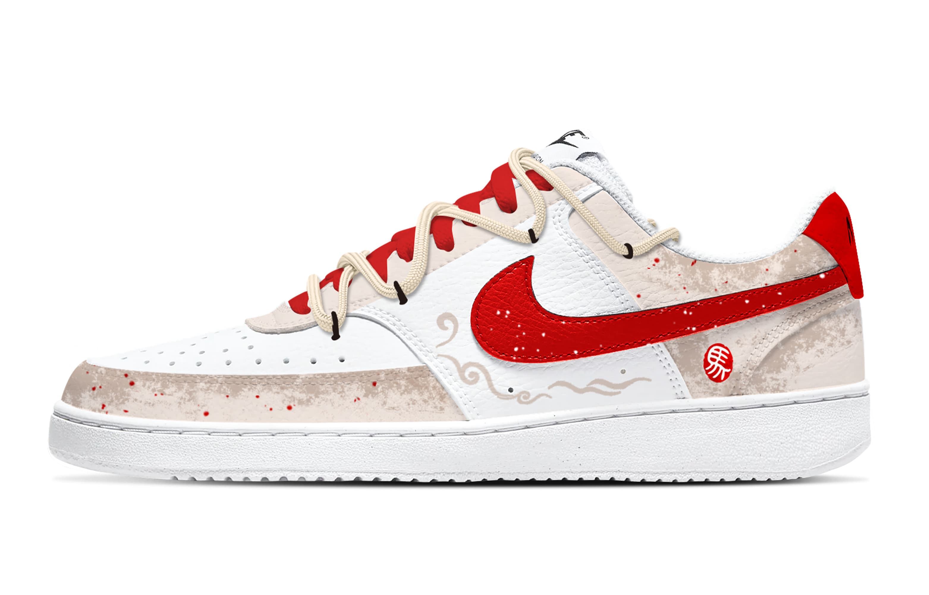 Nike Court Vision 'Red Horse Fortune' Year of the Horse Custom Sneakers, CNY Design, Durable Lightweight Breathable Low-Top Court Shoes Unisex Red White