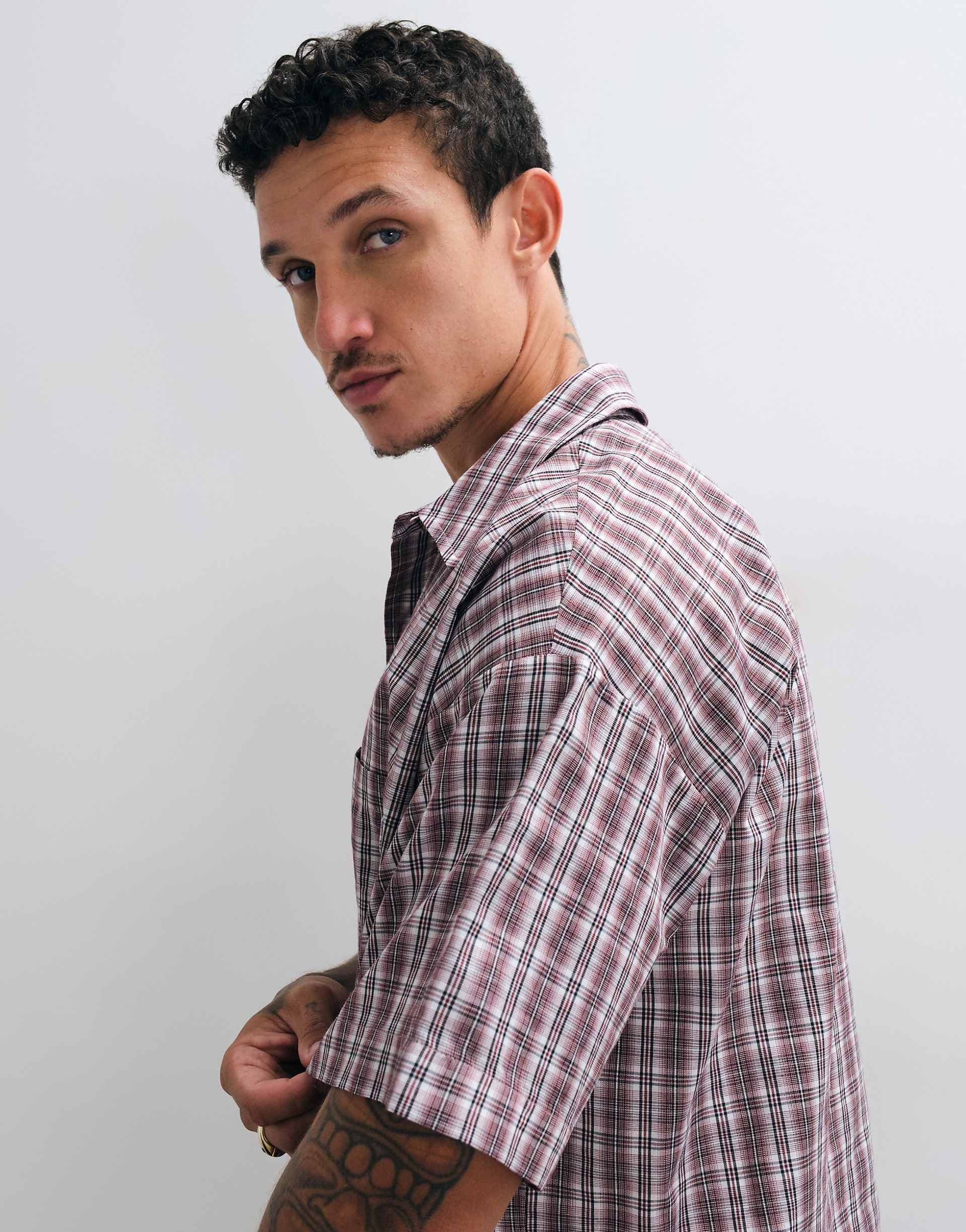 Reclaimed Vintage short sleeve boxy shirt in red plaid