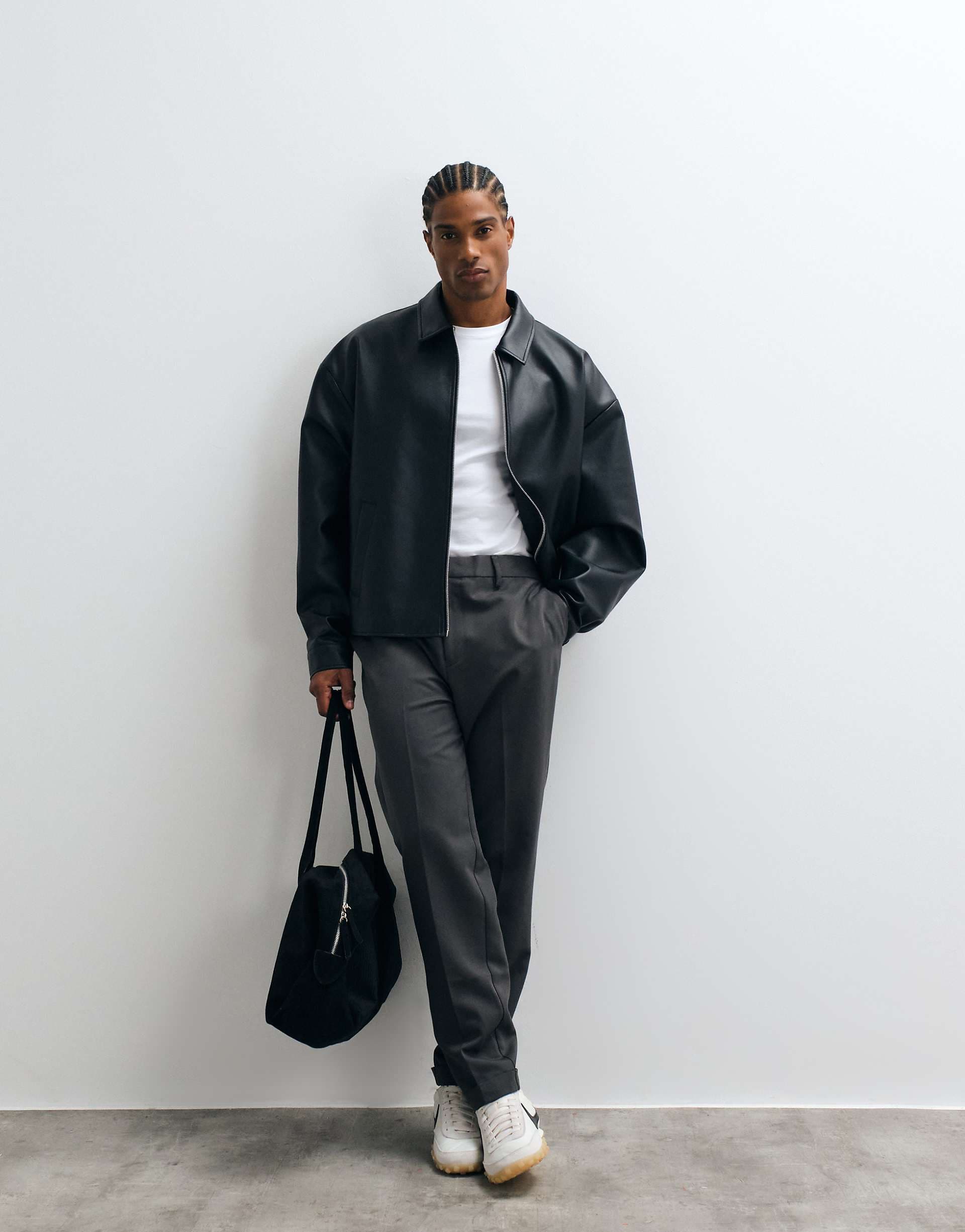 ASOS DESIGN tailored tapered pants with elastic waist and rolled cuffs in charcoal