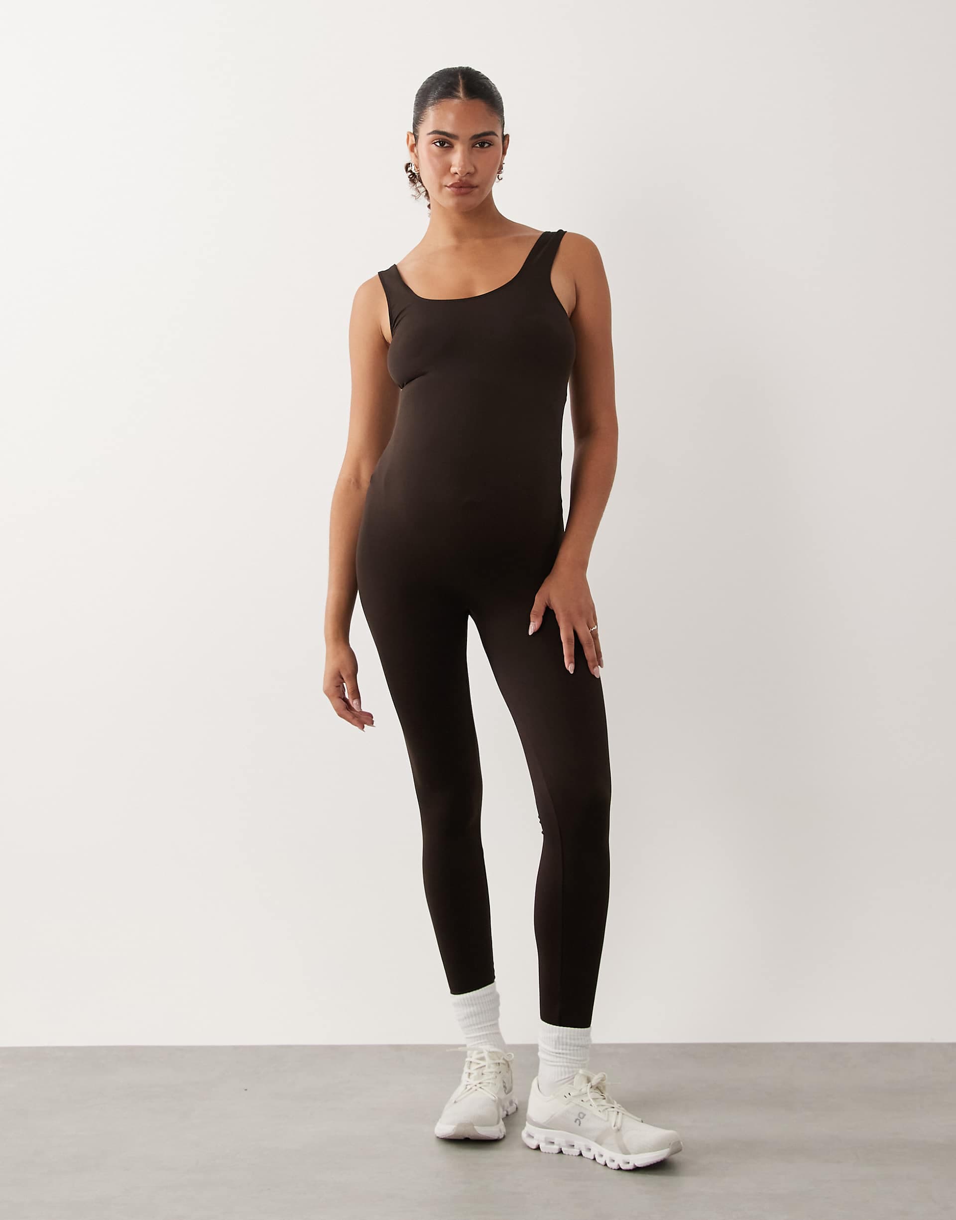 Mamalicious Maternity seamless unitard jumpsuit in chocolate